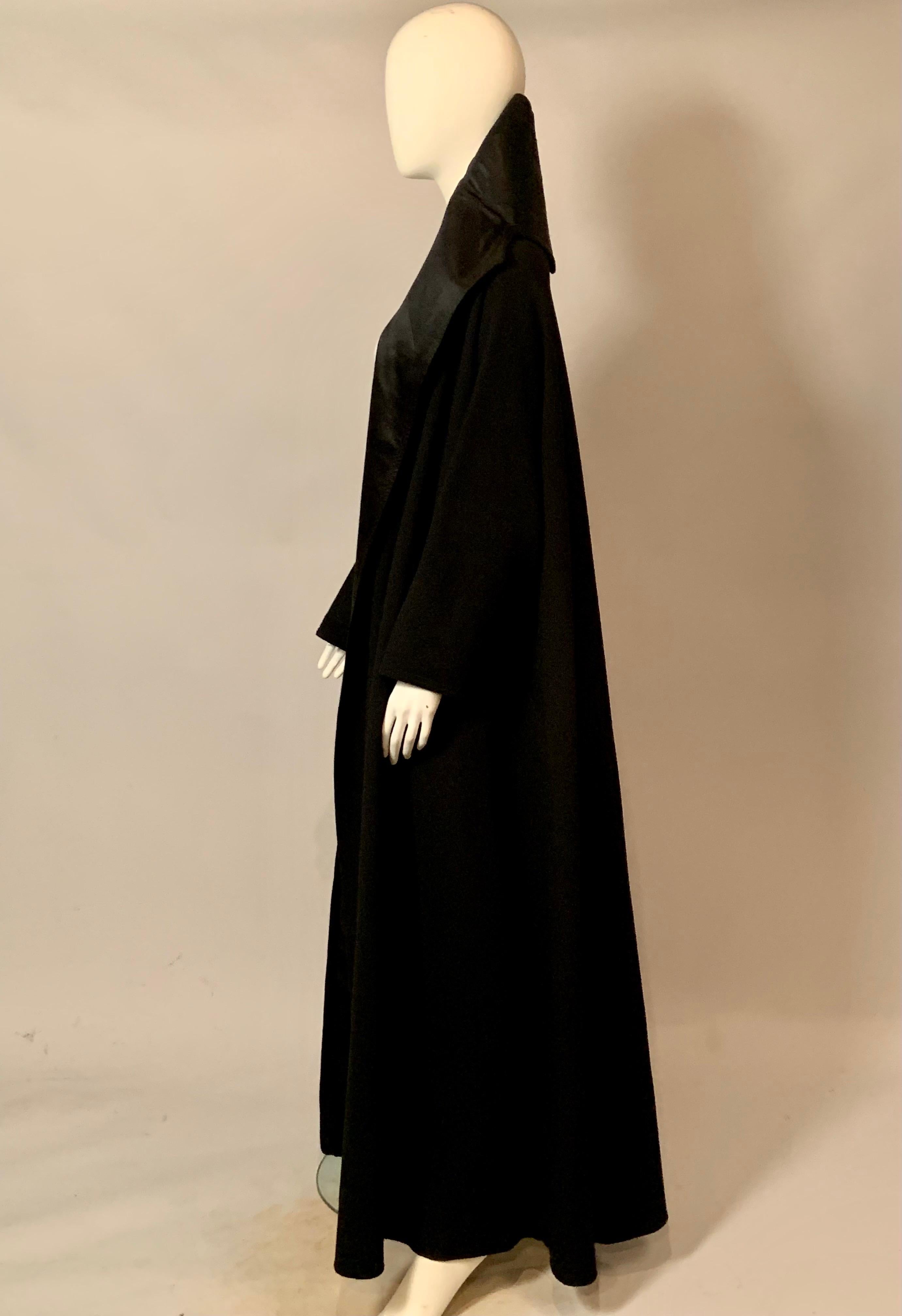 Geoffrey Beene Hooded Black Wool and Satin Maxi Evening Coat 1