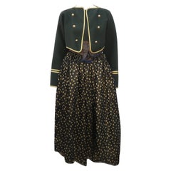 Geoffrey Beene Loden Green, Gold & Black Dress Ensemble, 1980's