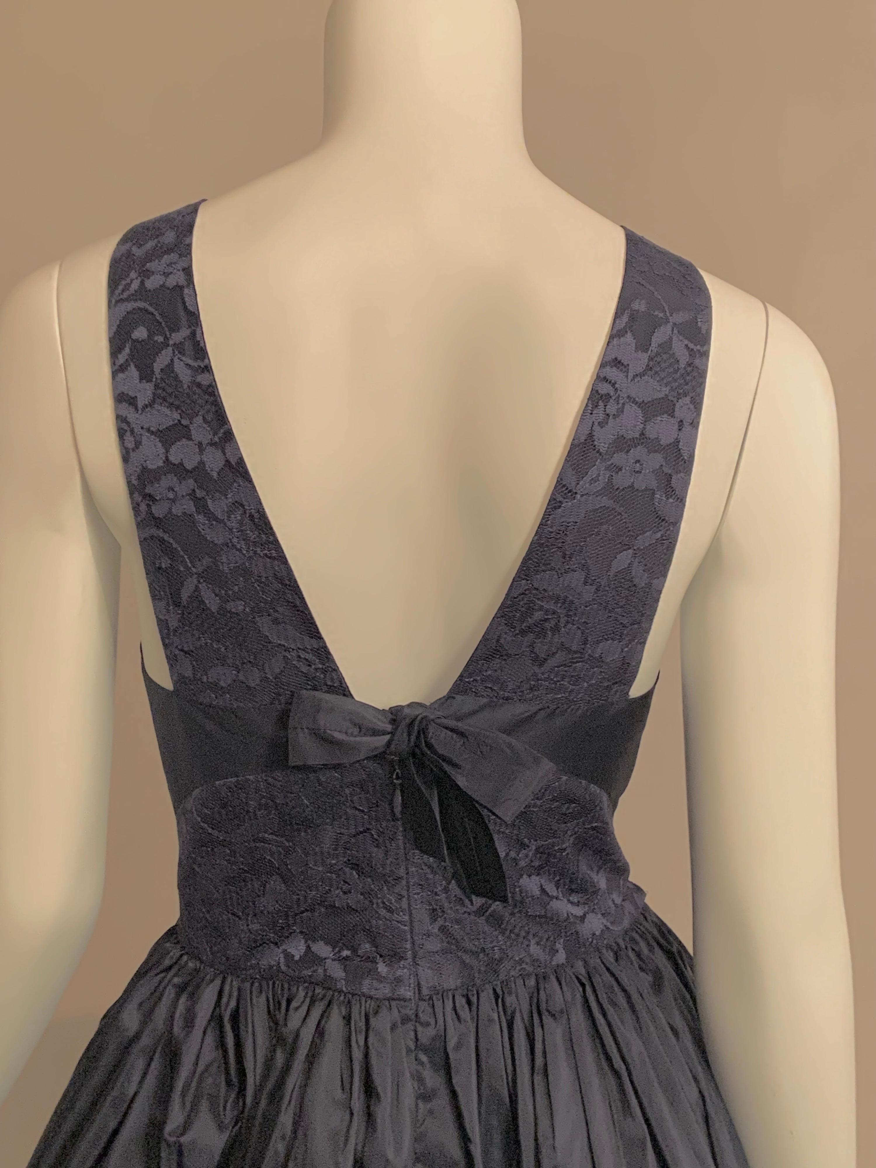 Geoffrey Beene Midnight Blue Lace and Silk Dress In Excellent Condition In New Hope, PA