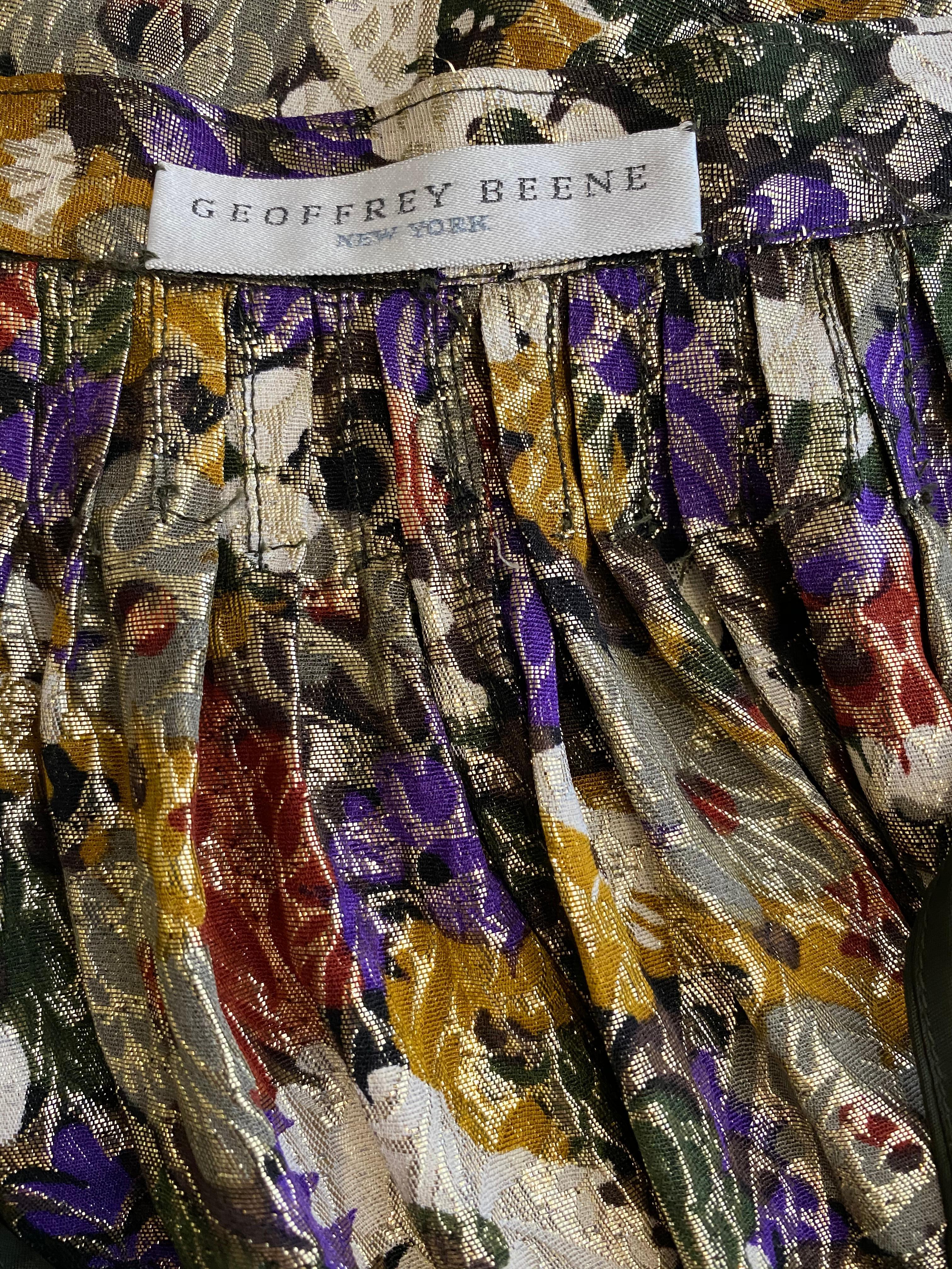 Geoffrey Beene Multi Color Floral Print Silk  Lamé Blouse Skirt  and pant  Set For Sale 3