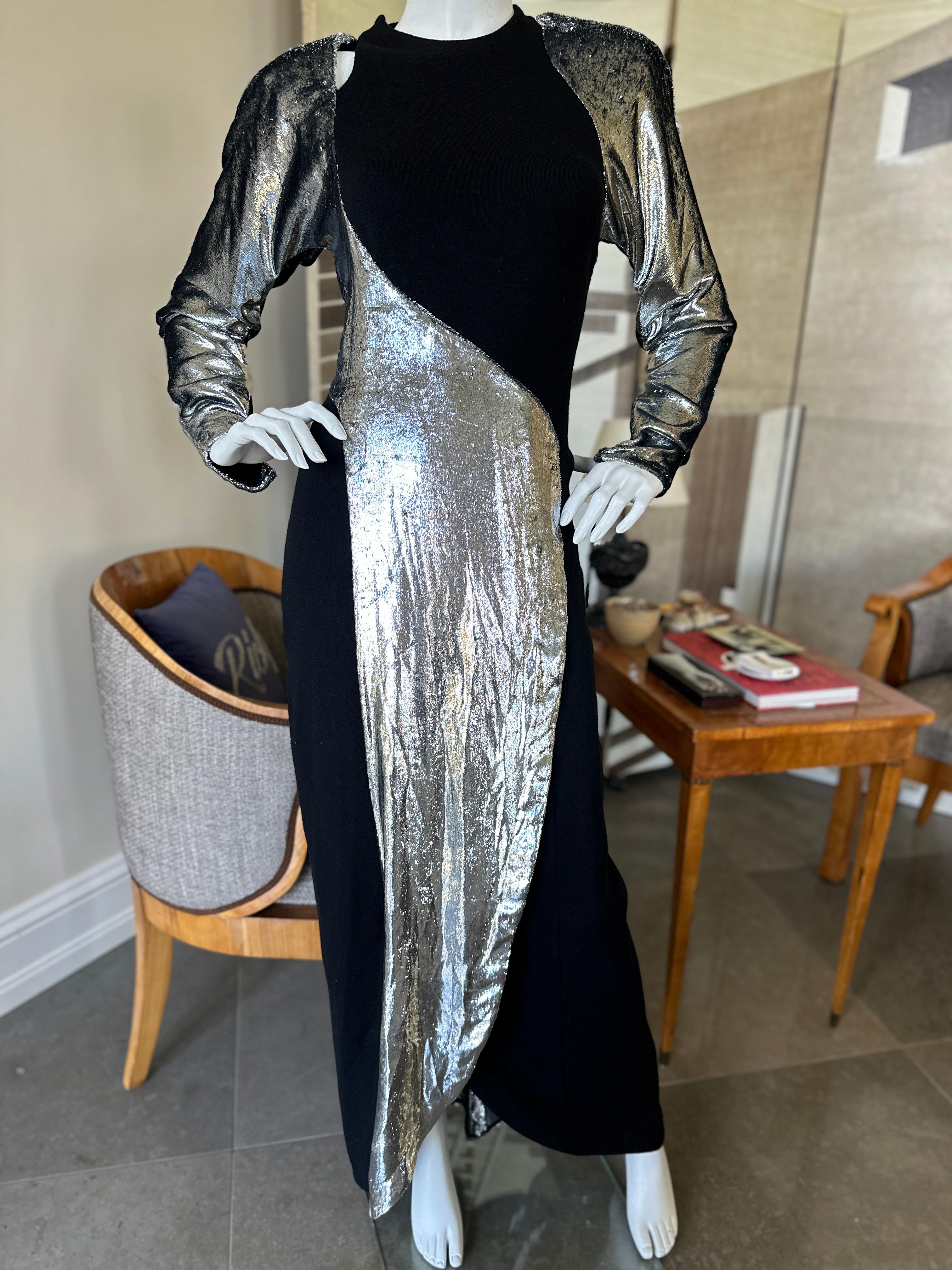 Geoffrey Beene Museum Piece Fall 1986 Silver Panne Velvet Jersey Evening Dress  For Sale 6