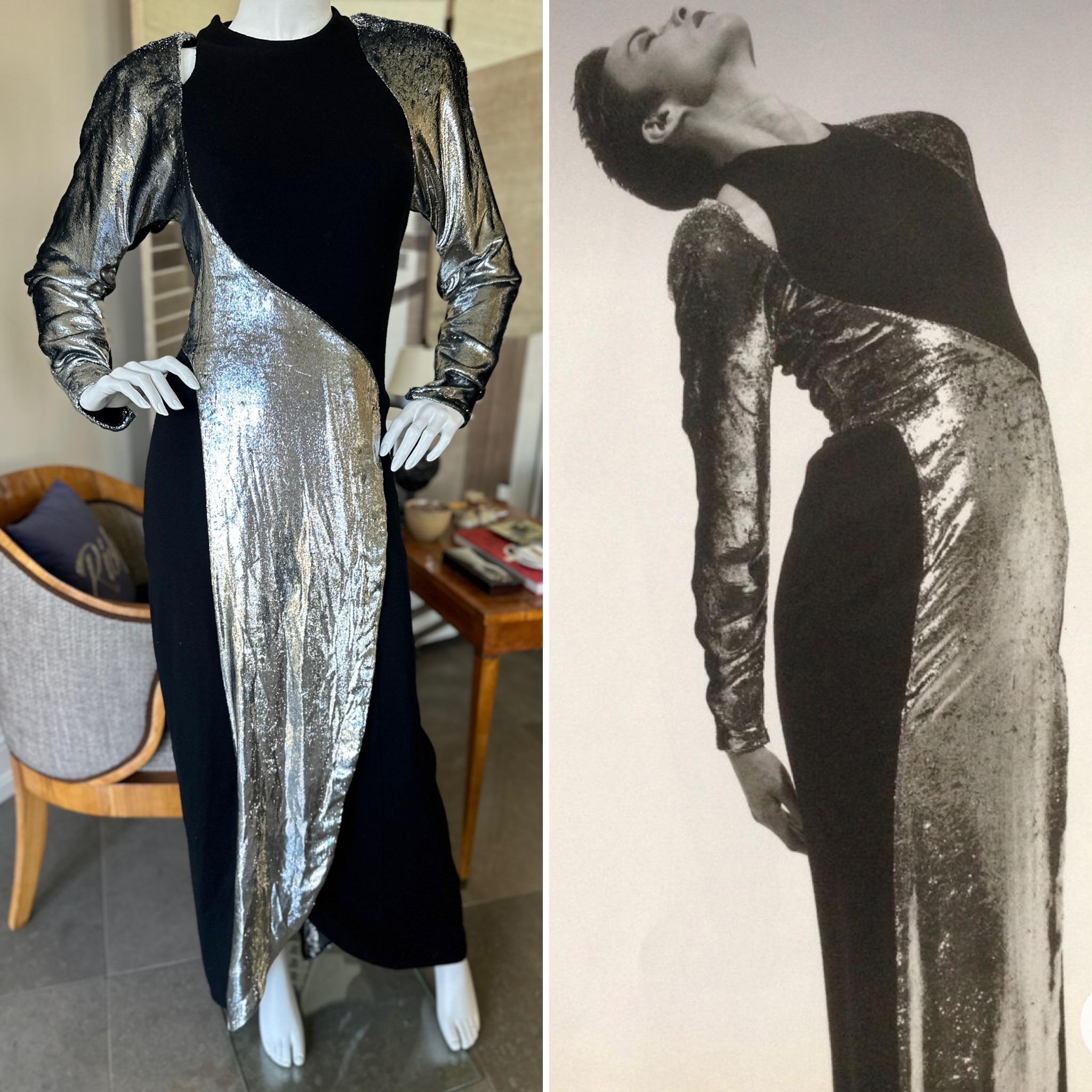 Geoffrey Beene Fall 1986 Silver Panne Velvet Jersey Evening Dress in Met Museum.
This is so special, the silver panne velvet is really unusual

From the Met about this dress;

