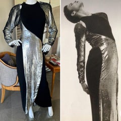 Geoffrey Beene Museum Piece Fall 1986 Silver Panne Velvet Jersey Evening Dress