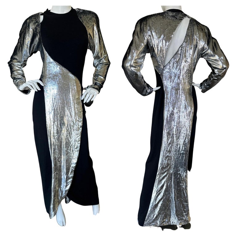 Incredible 1990s Geoffrey Beene Couture Dusty Green Jersey Plunge Dress w Sequins main image 1