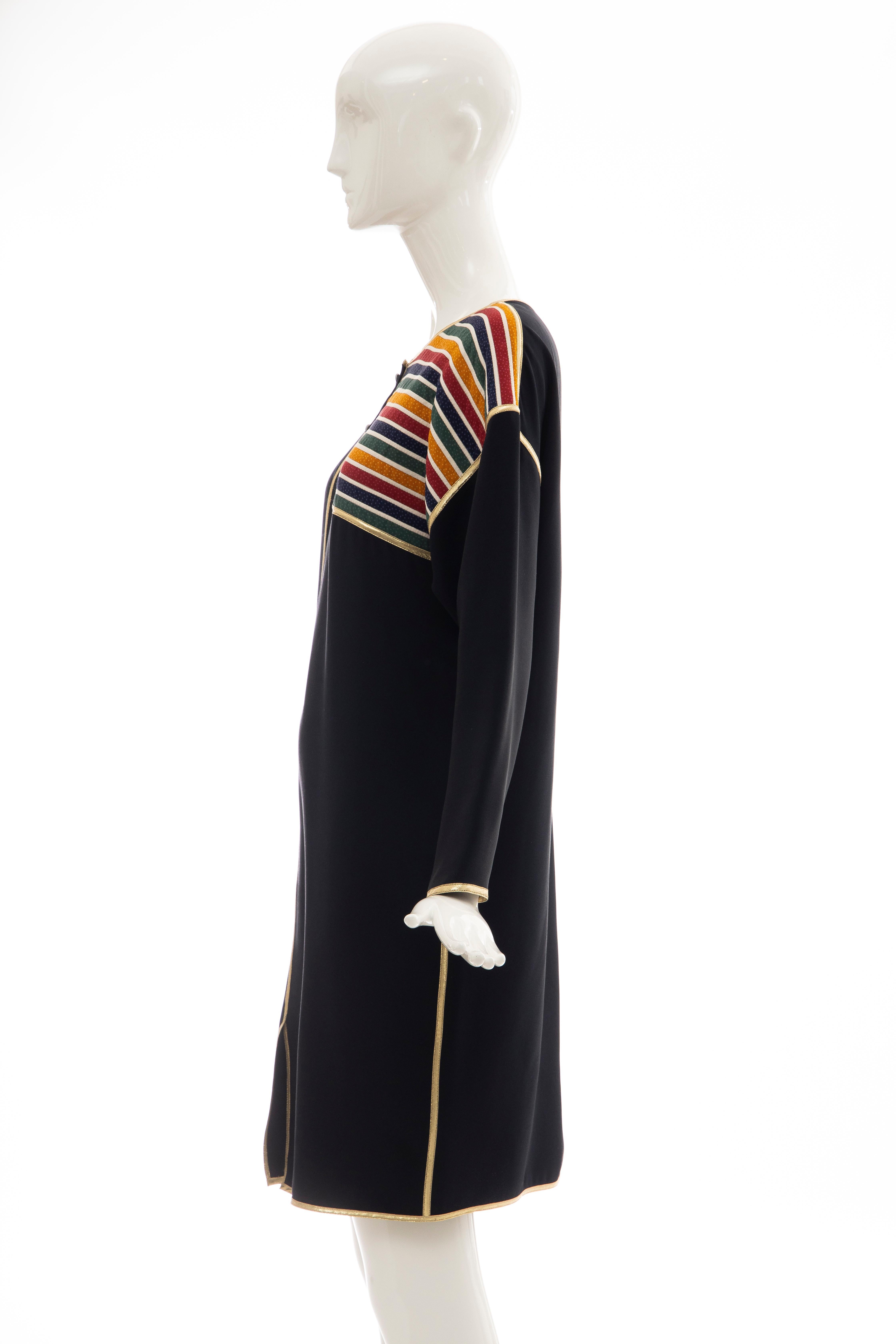 Geoffrey Beene Navy Blue Multicolored Striped Quilted Shift Dress, Fall 1993 For Sale 2