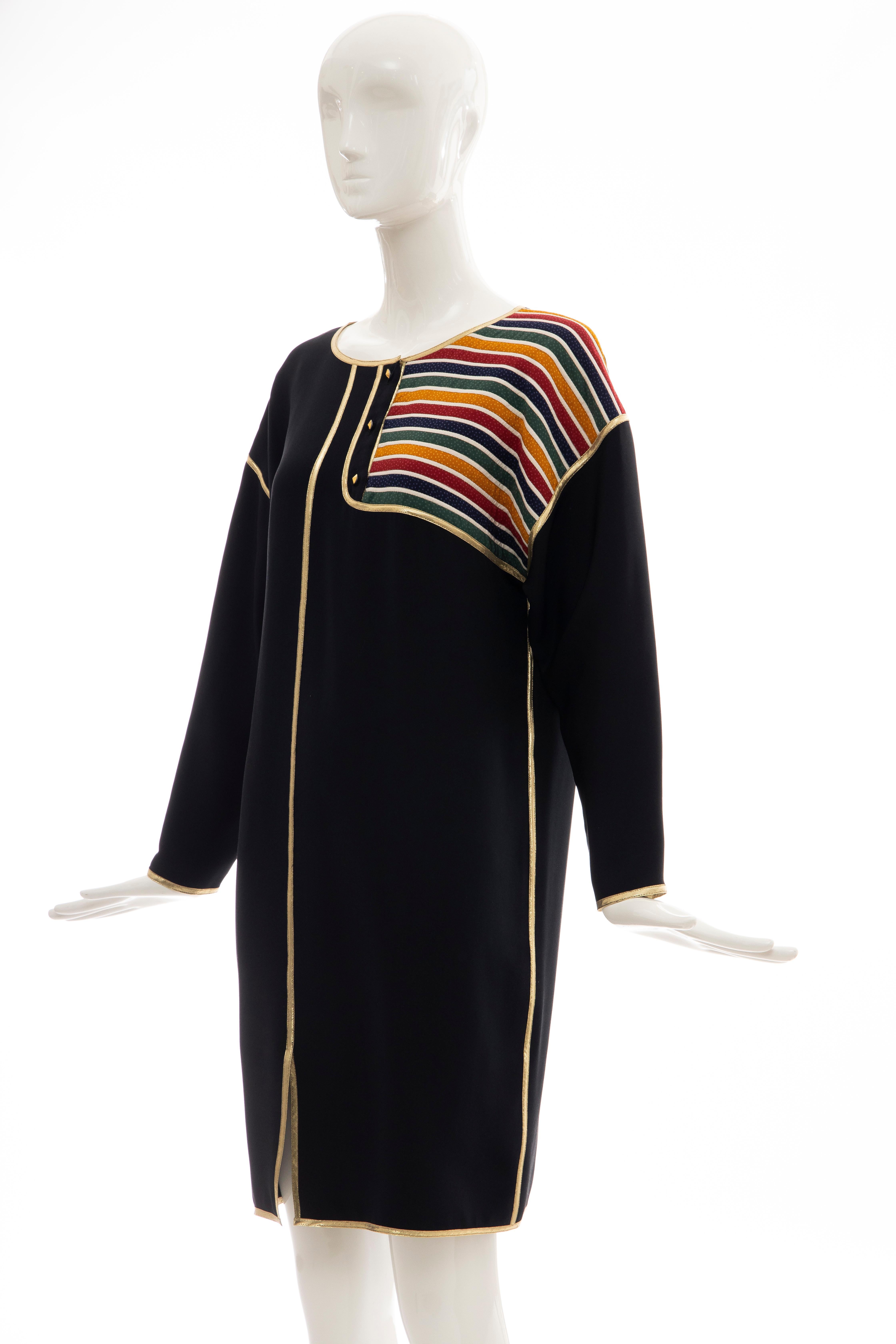 Geoffrey Beene Navy Blue Multicolored Striped Quilted Shift Dress, Fall 1993 For Sale 3