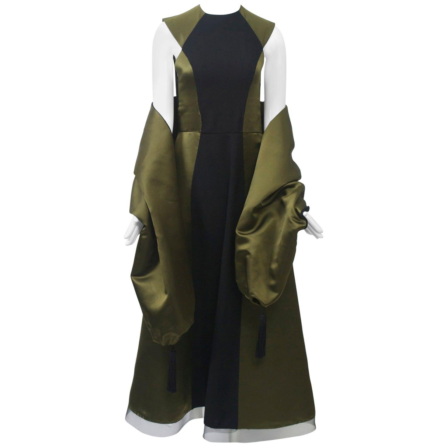 Geoffrey Beene Olive/Black Gown with Stole For Sale