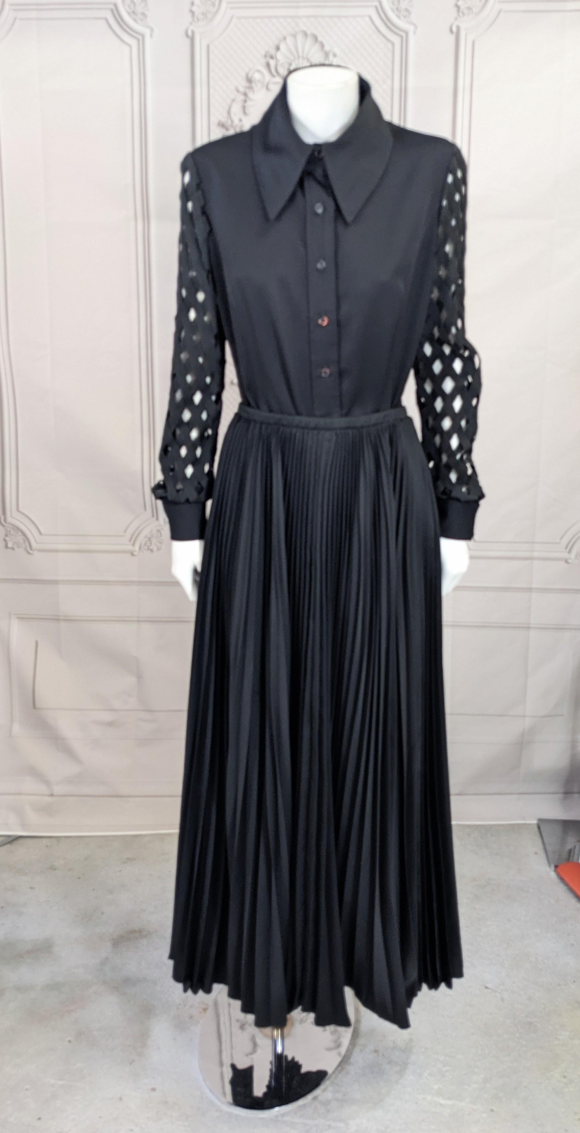 Geoffrey Beene Openwork Blouse and Pleated Skirt In Good Condition For Sale In New York, NY