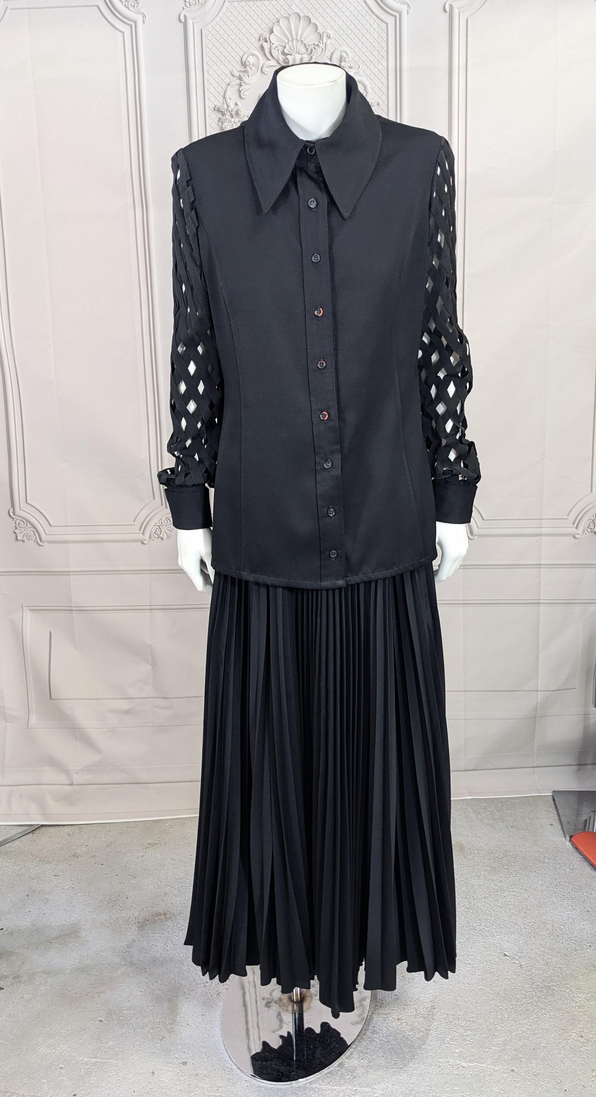 Women's Geoffrey Beene Openwork Blouse and Pleated Skirt For Sale