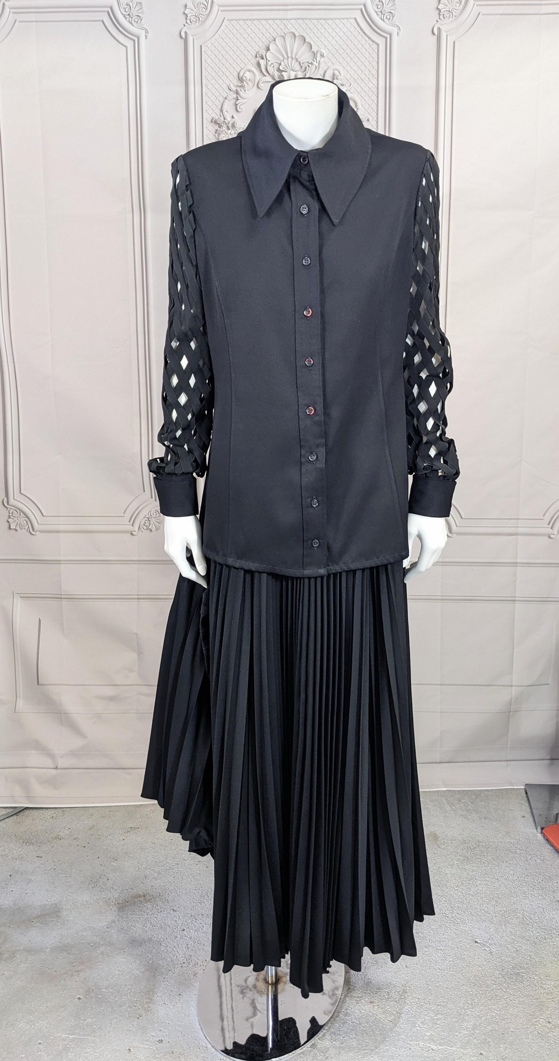 Geoffrey Beene Openwork Blouse and Pleated Skirt For Sale 2