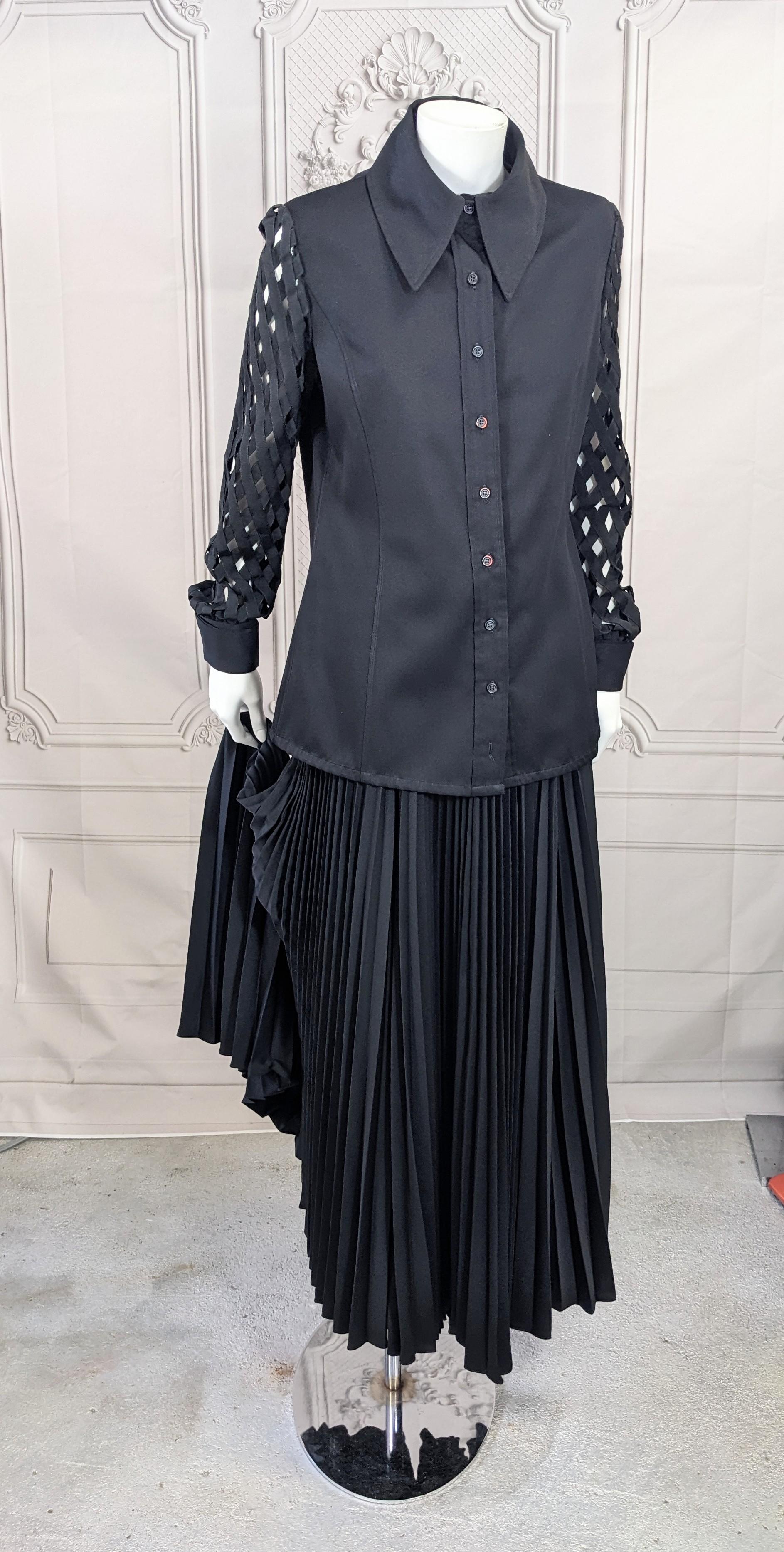 Geoffrey Beene Openwork Blouse and Pleated Skirt For Sale 3