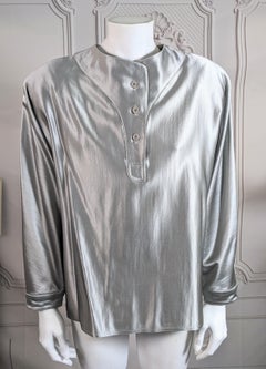 Geoffrey Beene Pewter Silk/Wool Satin Blouse