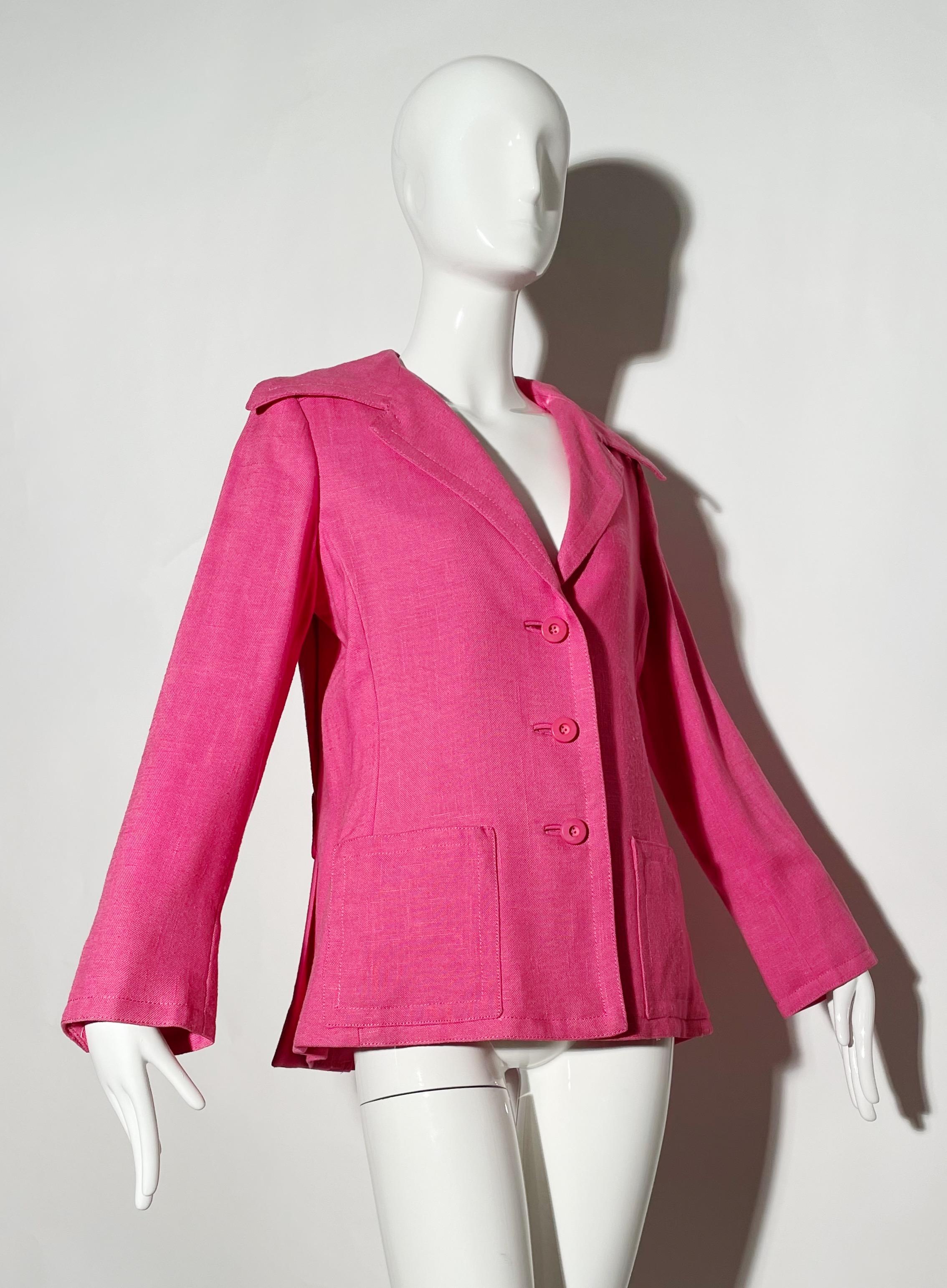 Geoffrey Beene Pink Linen Blazer  In Excellent Condition For Sale In Los Angeles, CA
