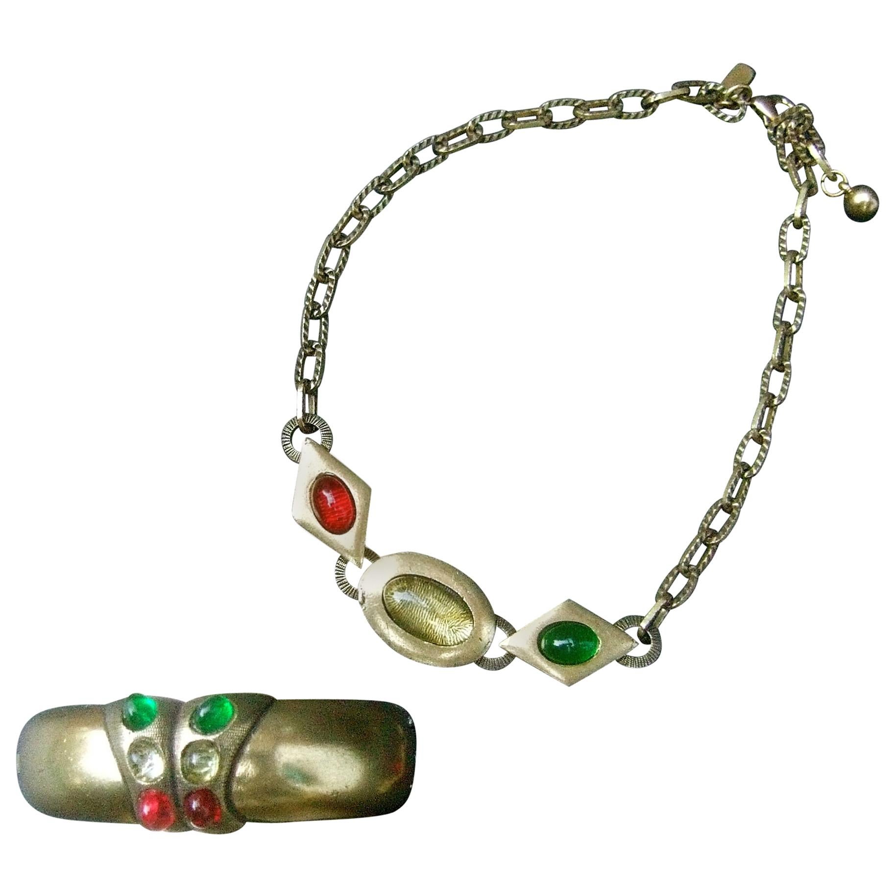 Geoffrey Beene Rare ensemble collier ras du cou et bracelet jonc à charnières, circa 1970