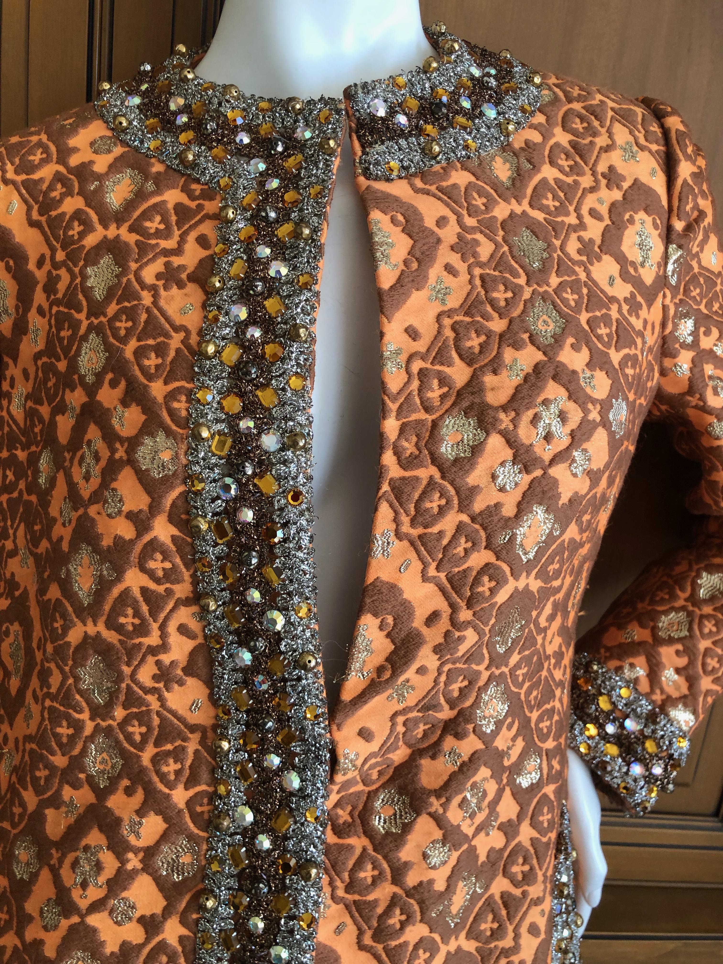 Geoffrey Beene Rare Documented Mod 1966 Heavily Embellished Shiny Brocade Dress For Sale 1