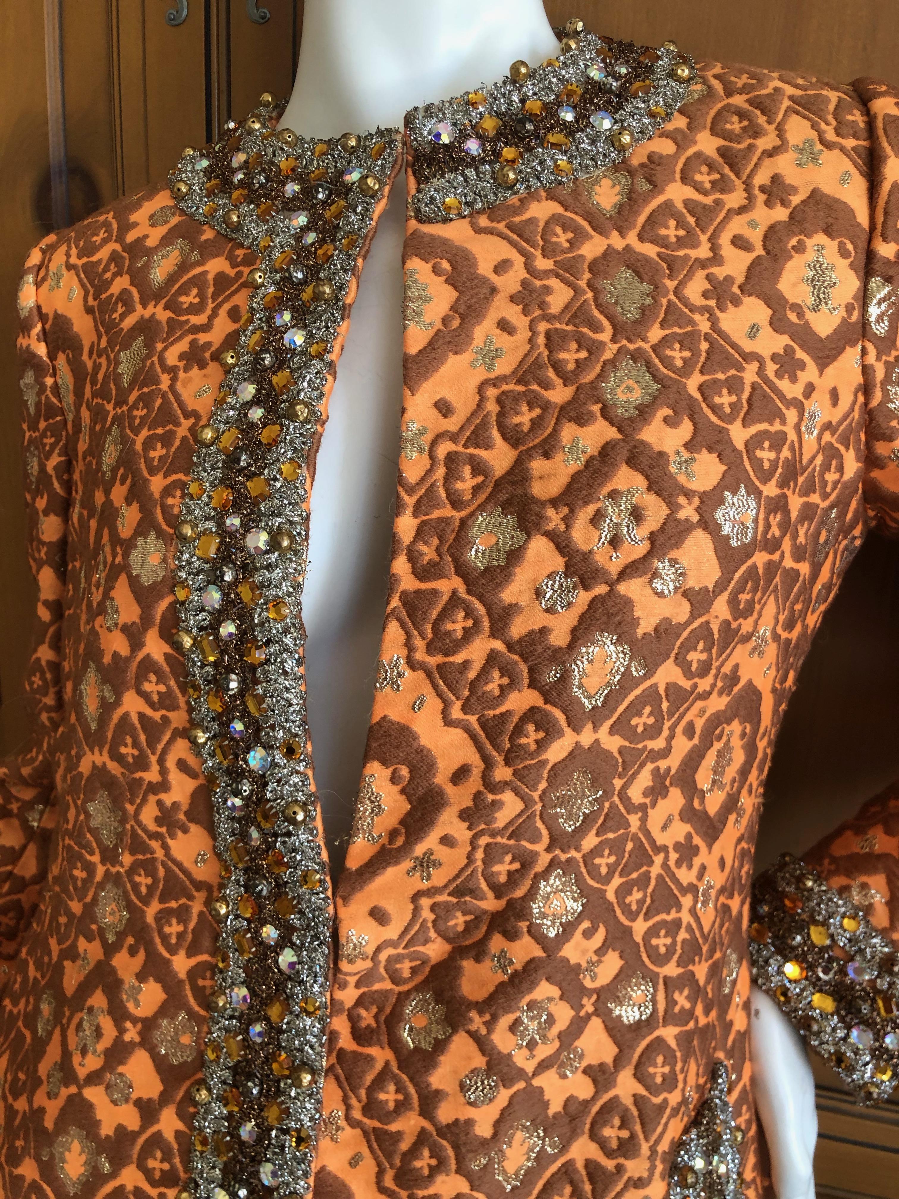 Geoffrey Beene Rare Documented Mod 1966 Heavily Embellished Shiny Brocade Dress For Sale 2