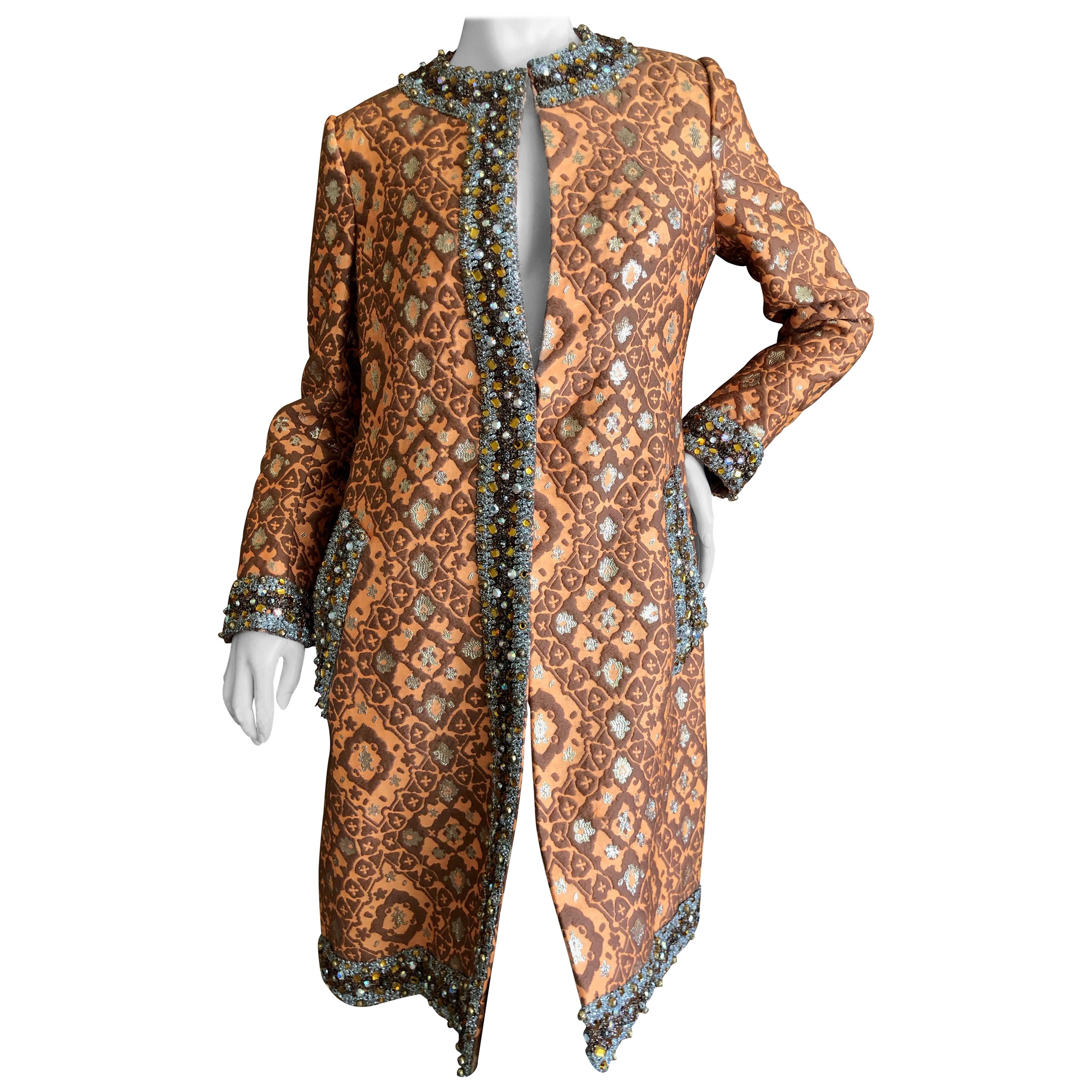 Geoffrey Beene Rare Documented Mod 1966 Heavily Embellished Shiny Brocade Dress For Sale