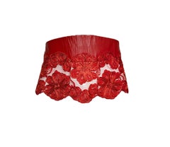 Geoffrey Beene Roter Gürtel mit Schößchen aus Leder und Raffia mit Blumenmuster, 1980