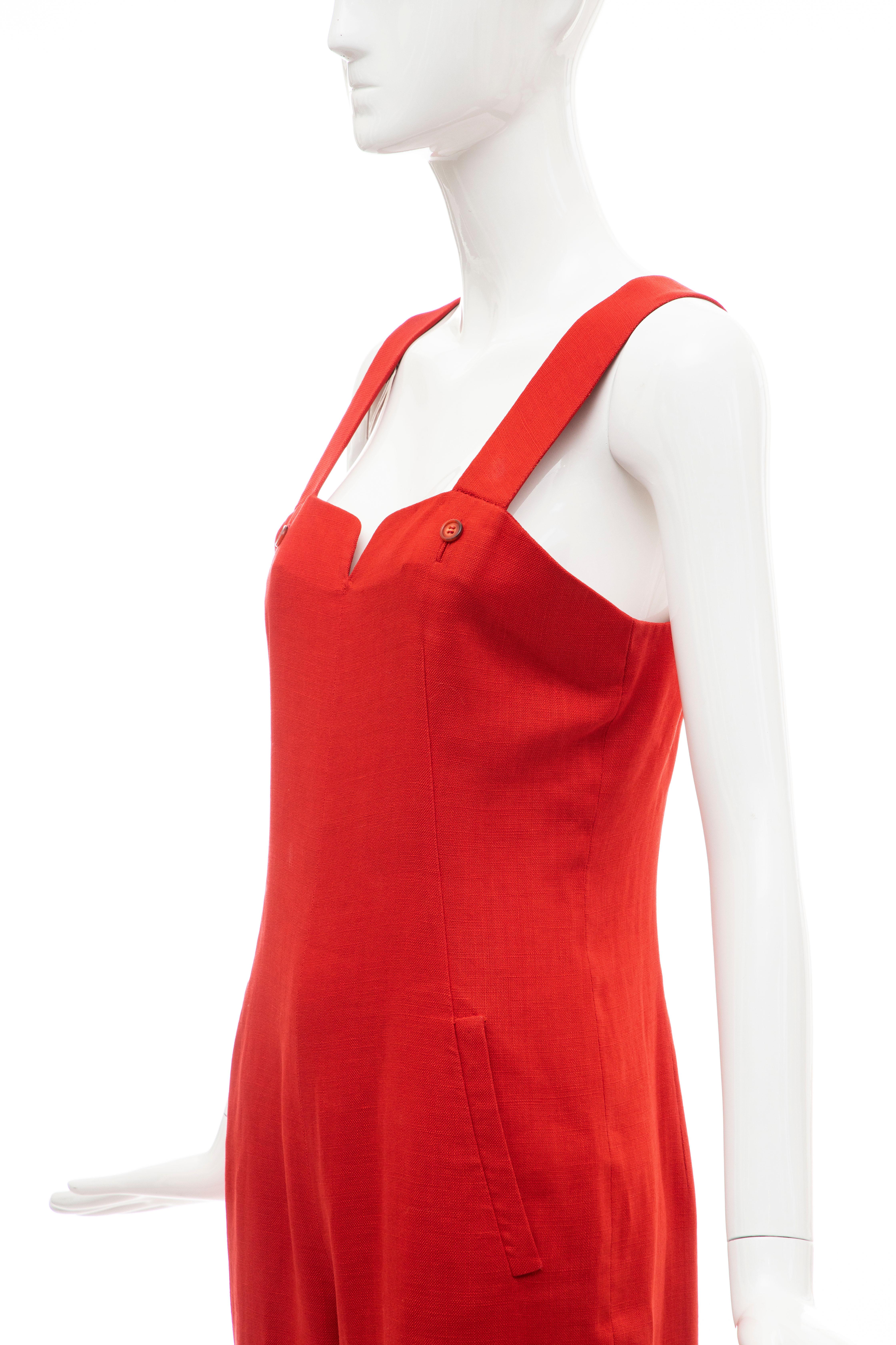 Geoffrey Beene Red Linen Jumpsuit Silk Lined With Jacket, Circa: 1970's For Sale 13
