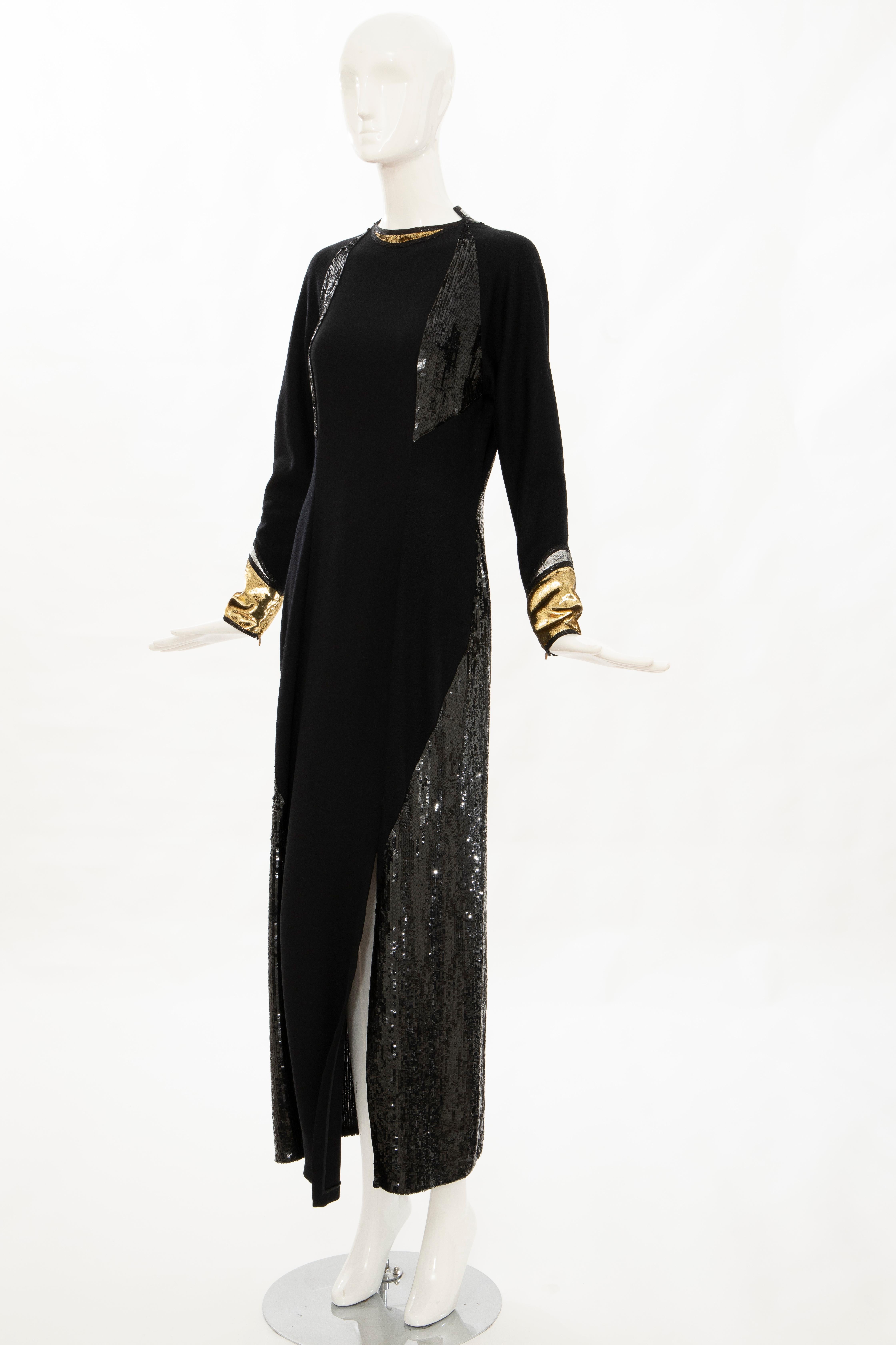 Geoffrey Beene Runway Black Wool Silk Embroidered Sequin Evening Dress, Fall 1992 For Sale 6