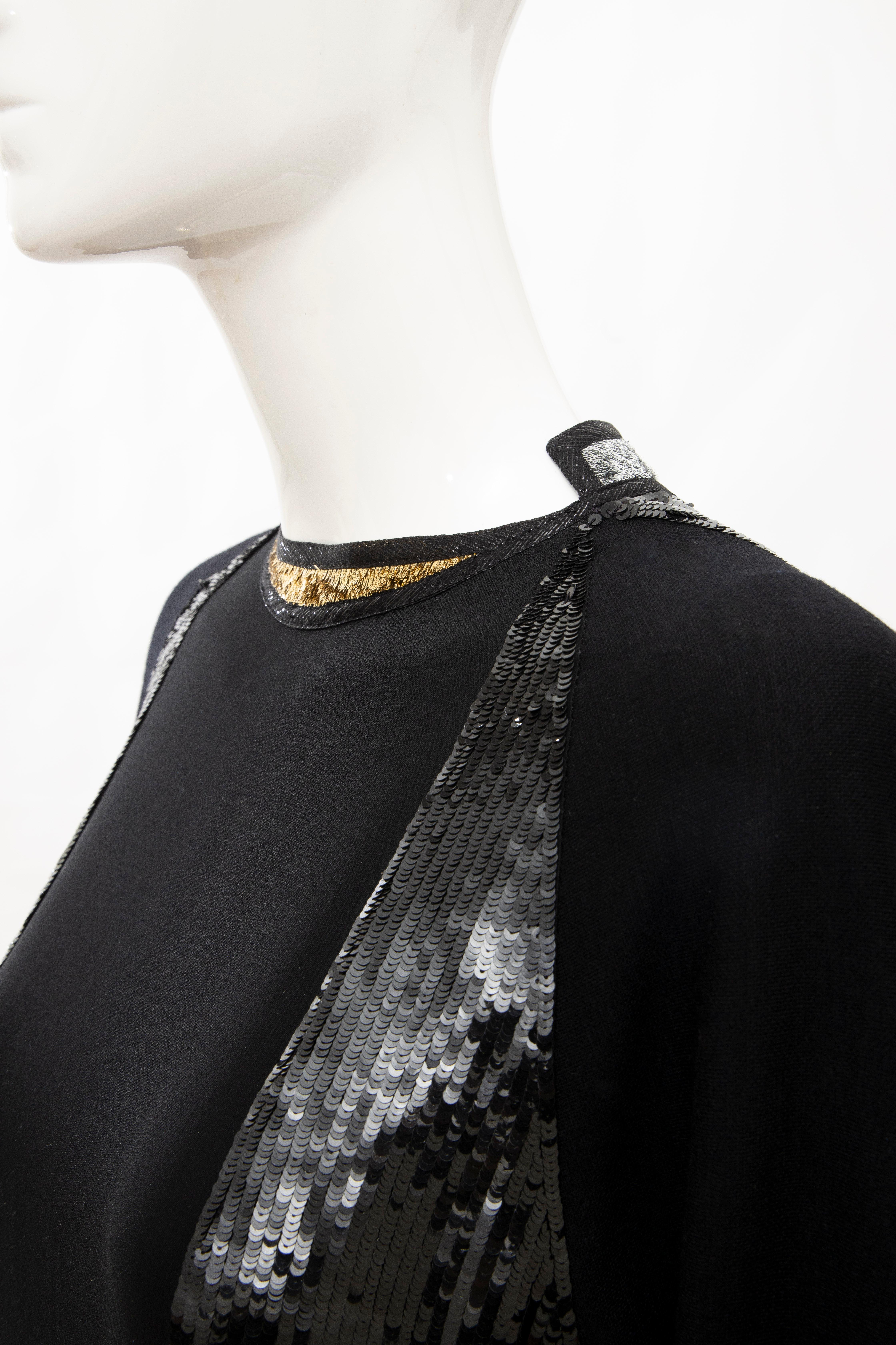Geoffrey Beene Runway Black Wool Silk Embroidered Sequin Evening Dress, Fall 1992 For Sale 8