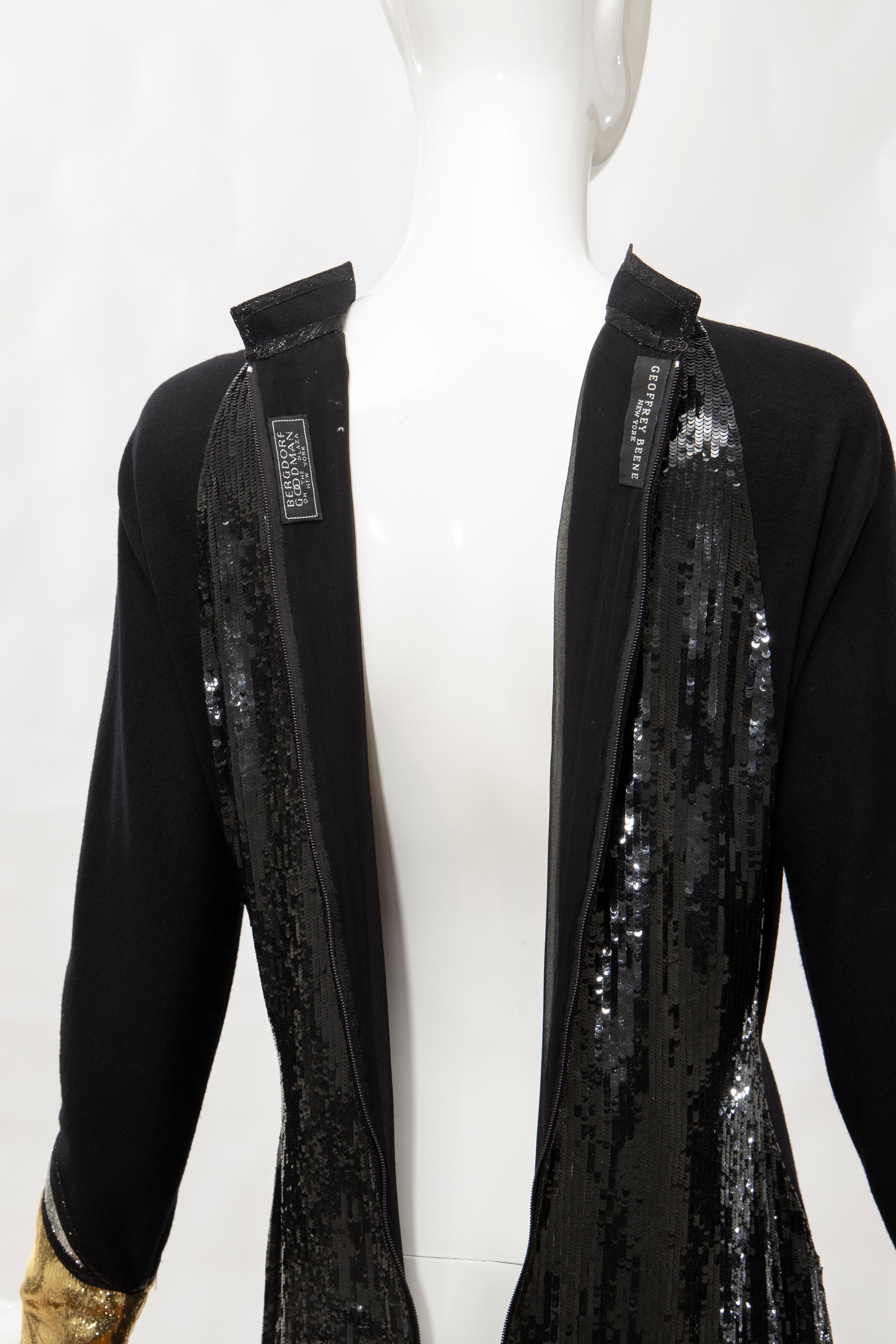 Geoffrey Beene Runway Black Wool Silk Embroidered Sequin Evening Dress, Fall 1992 For Sale 9