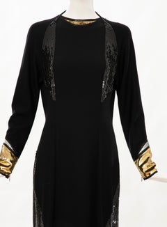 Geoffrey Beene Runway Black Wool Silk Embroidered Sequin Evening Dress, Fall 1992