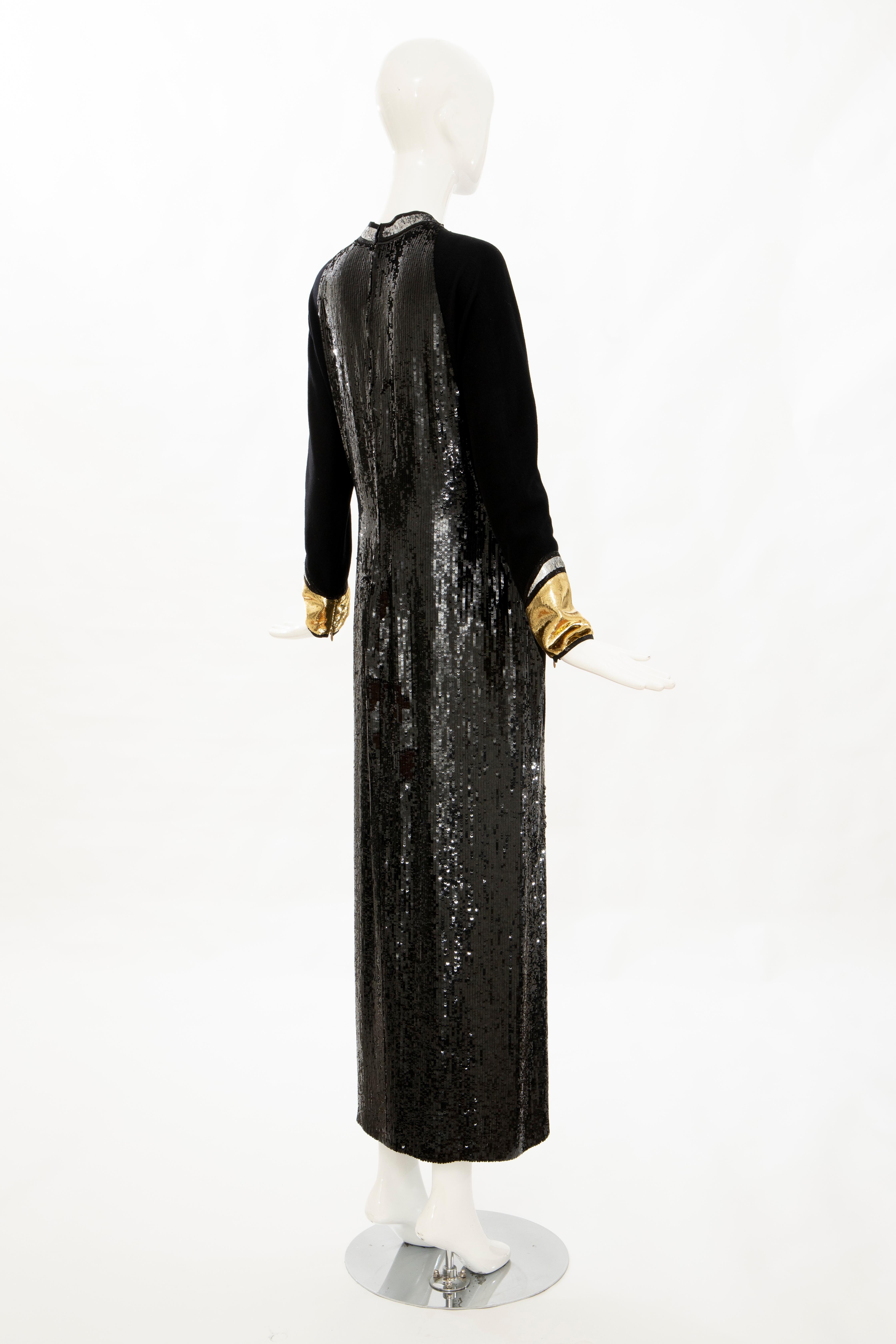 Geoffrey Beene Runway Black Wool Silk Embroidered Sequin Evening Dress, Fall 1992 For Sale 1