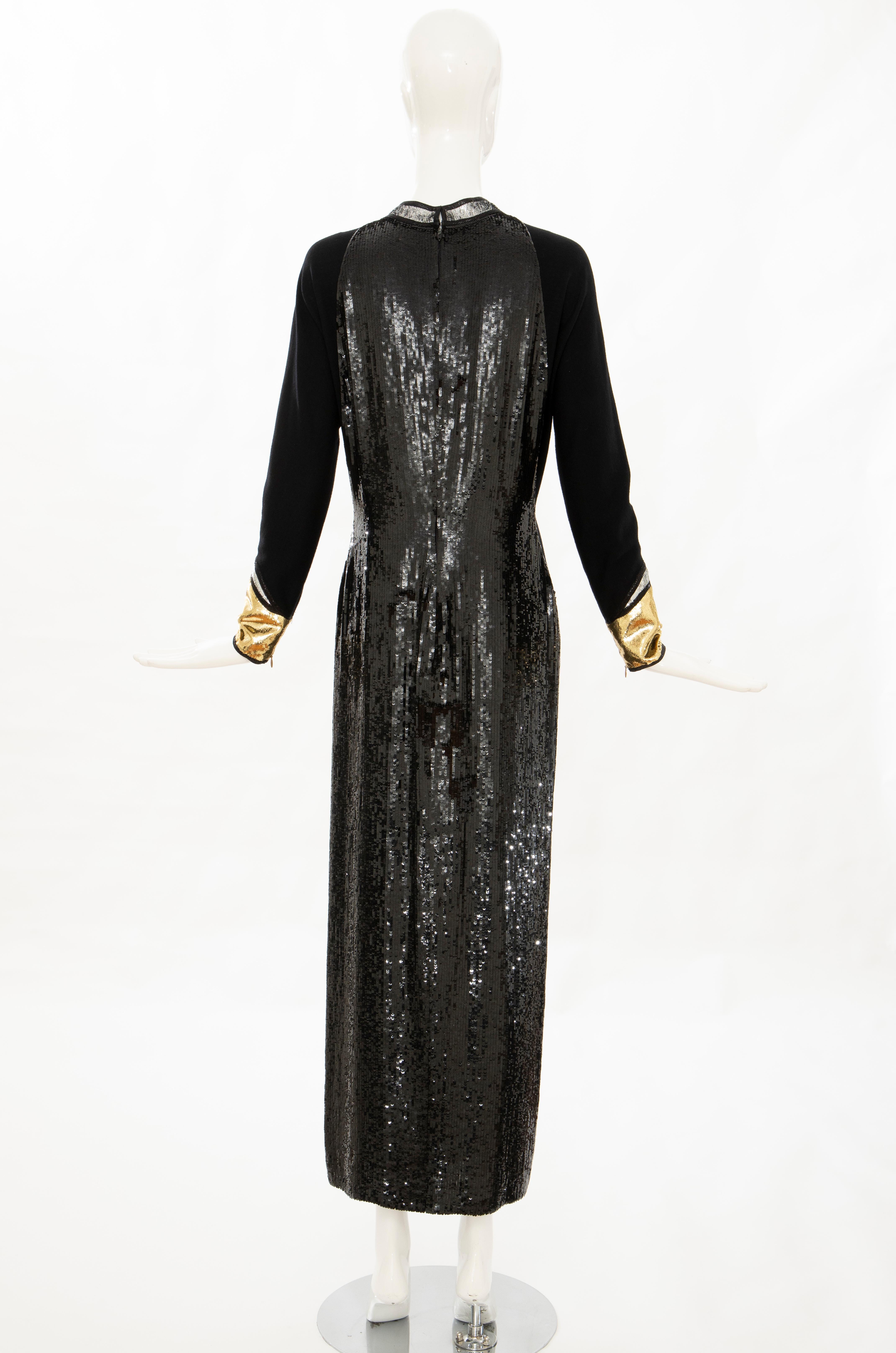 Geoffrey Beene Runway Black Wool Silk Embroidered Sequin Evening Dress, Fall 1992 For Sale 2