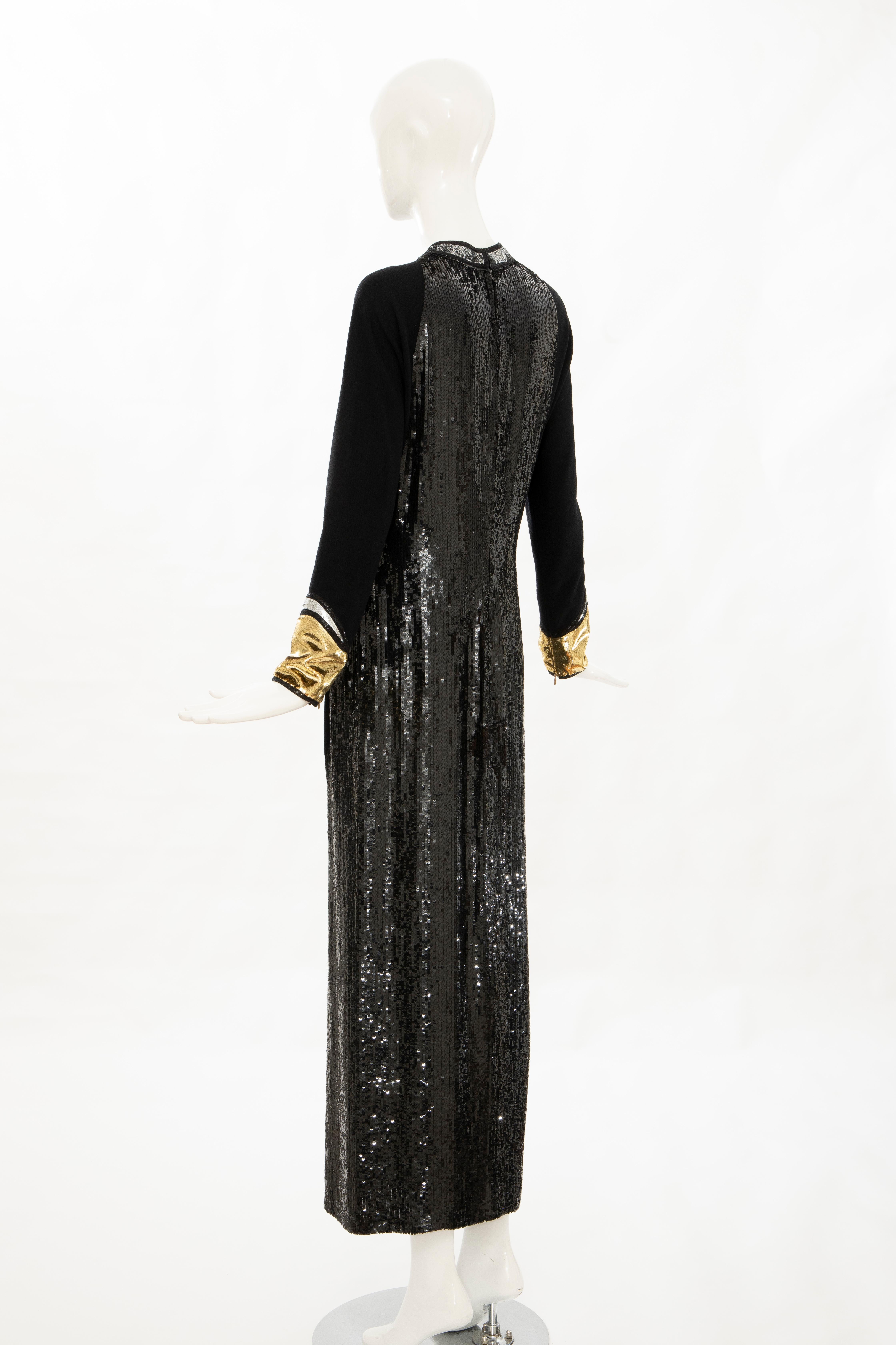 Geoffrey Beene Runway Black Wool Silk Embroidered Sequin Evening Dress, Fall 1992 For Sale 3
