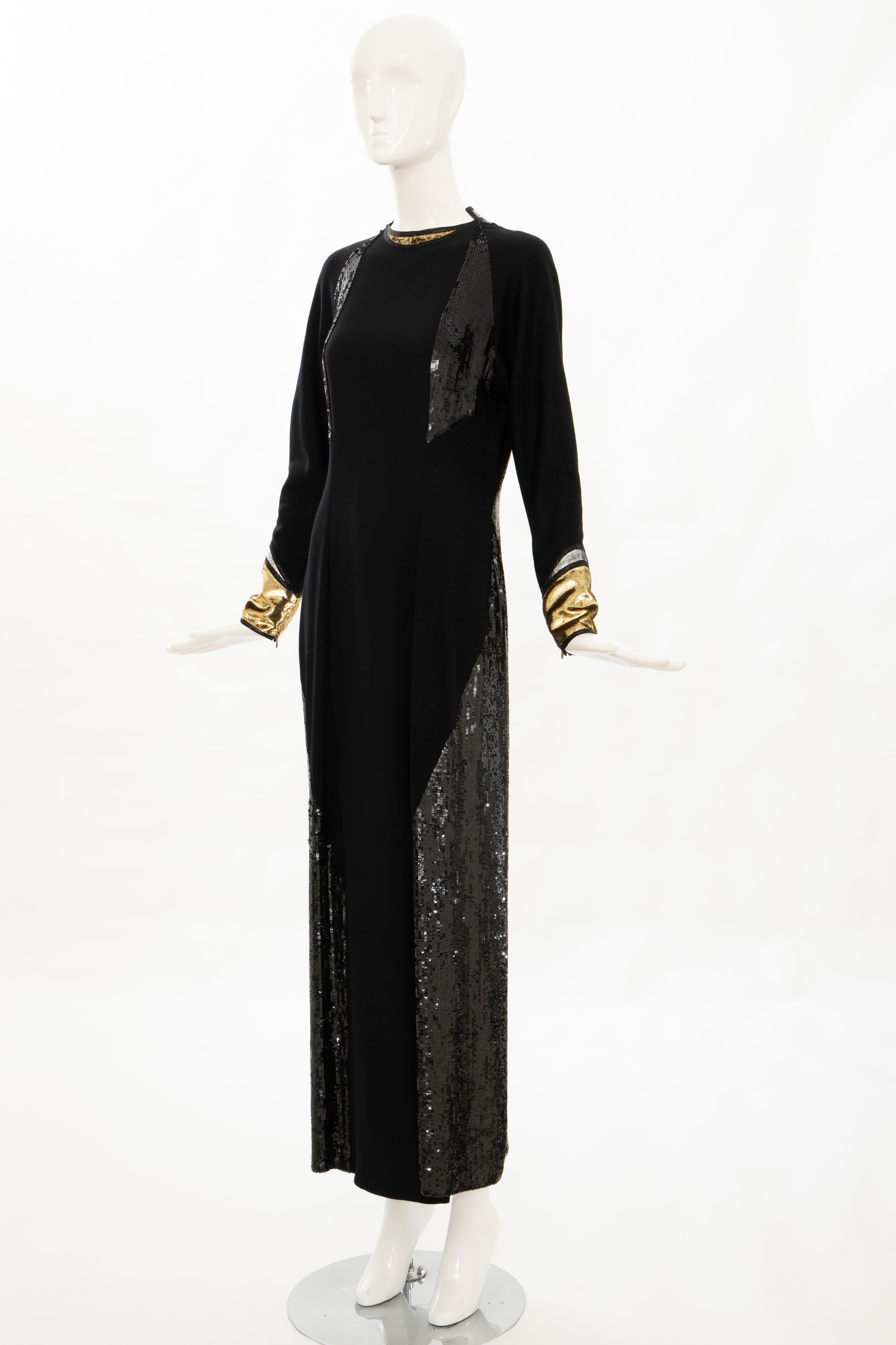 Geoffrey Beene Runway Black Wool Silk Embroidered Sequin Evening Dress, Fall 1992 For Sale 5