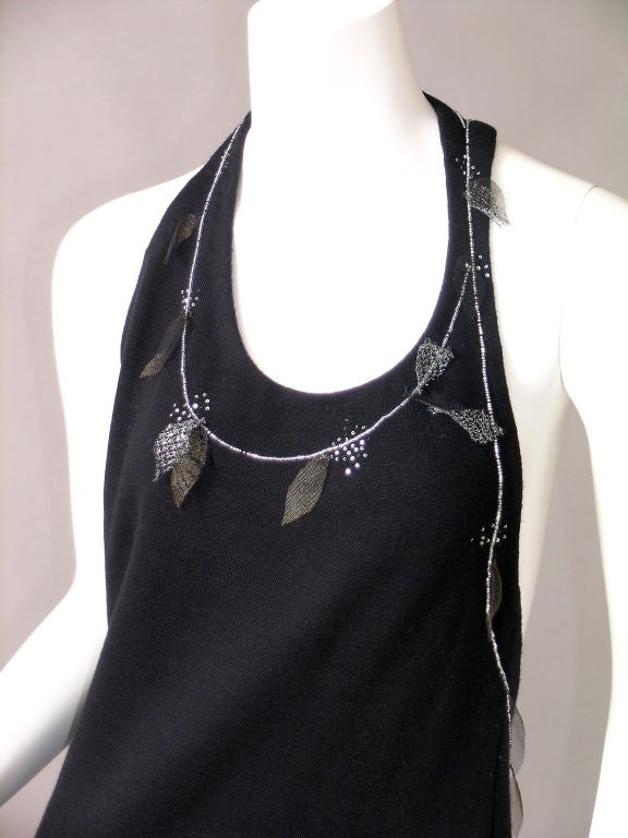 Geoffrey Beene Sexy Beaded Black Dress with Back Interest In Excellent Condition For Sale In New Hope, PA