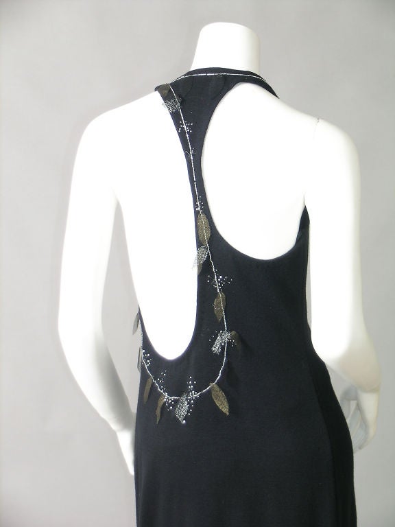 Geoffrey Beene Sexy Black Knit Dress with Beadwork and Mesh Leaf Decoration 2