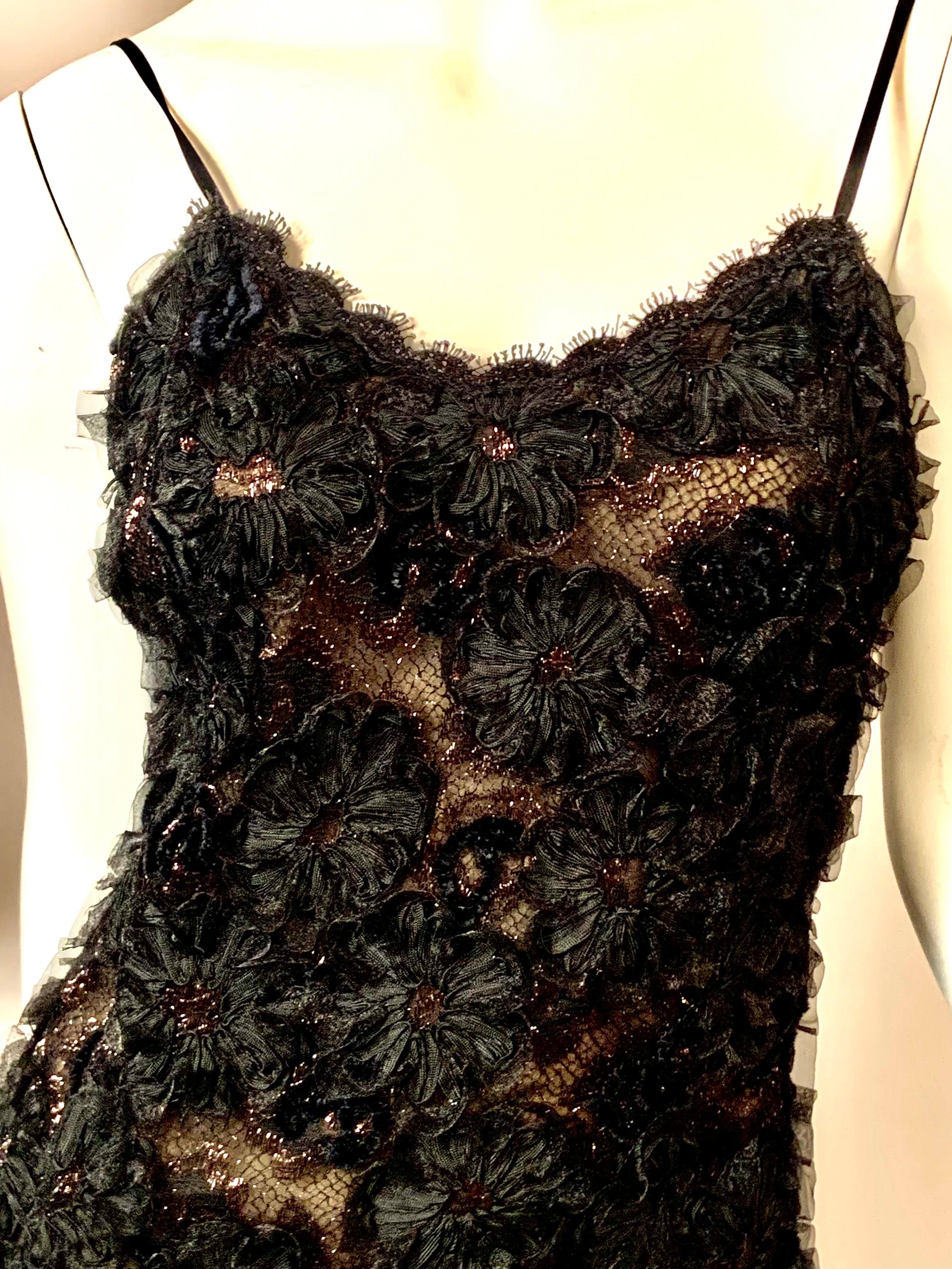 Geoffrey Beene Schwarzes Kleid aus Spitze und Schleife, durchscheinend Damen im Angebot