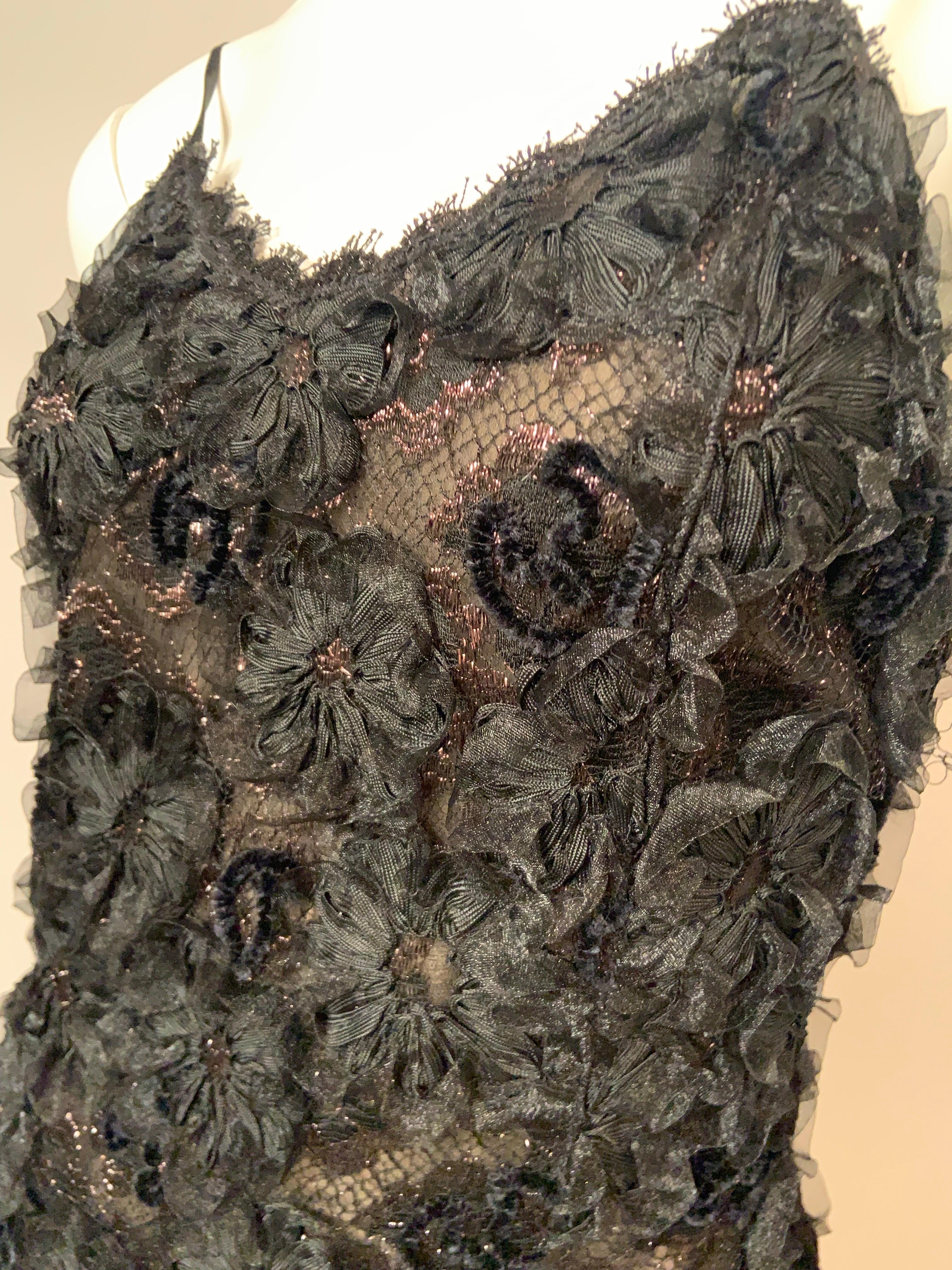 Geoffrey Beene Schwarzes Kleid aus Spitze und Schleife, durchscheinend im Angebot 1