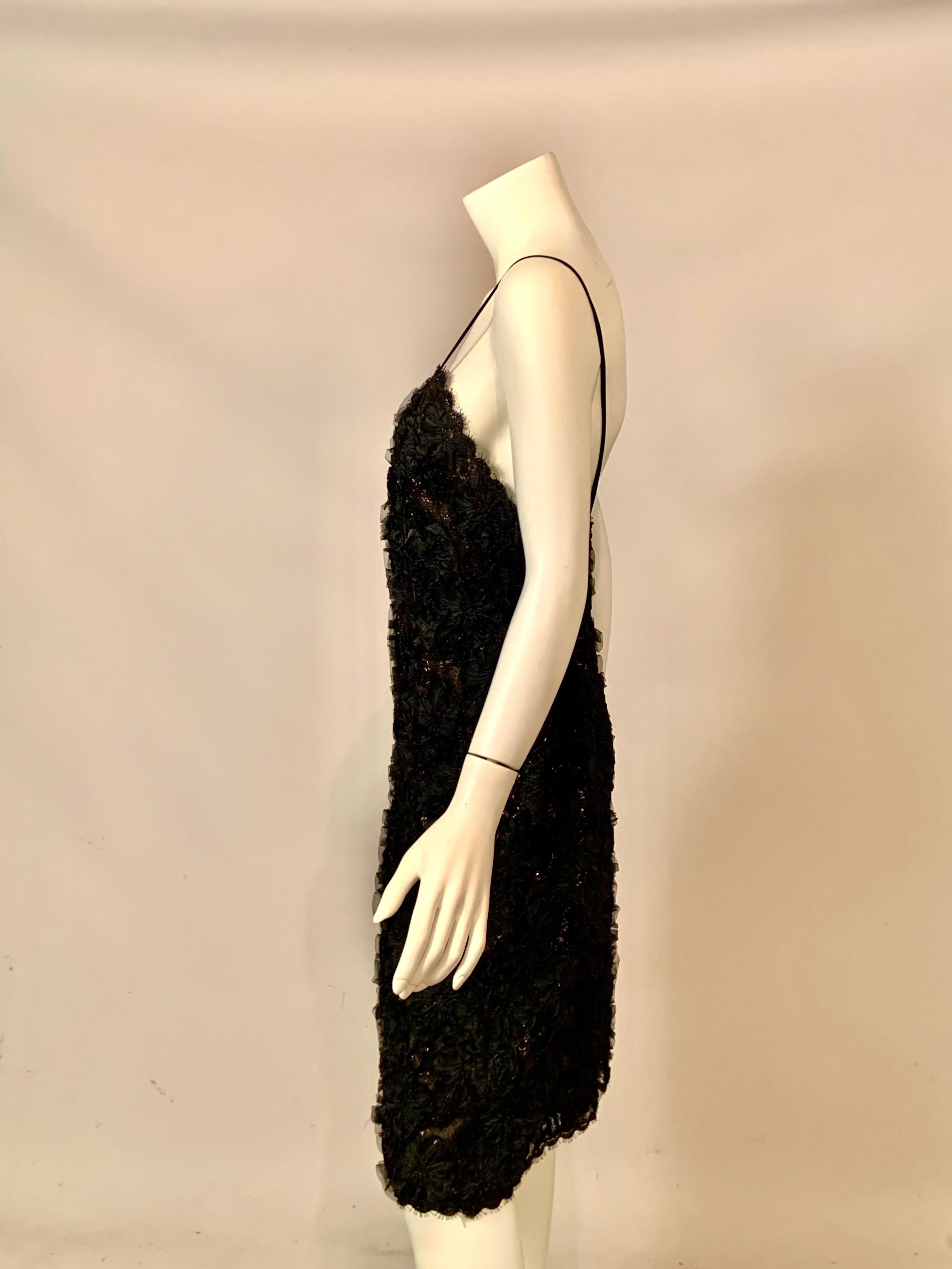 Geoffrey Beene Schwarzes Kleid aus Spitze und Schleife, durchscheinend im Angebot 4