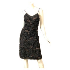 Geoffrey Beene Schwarzes Kleid aus Spitze und Schleife, durchscheinend