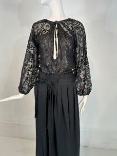 Geoffrey Beene Sheer Black Silk Tie Neck Blouse/High Waist Silk Maxi Skirt Set