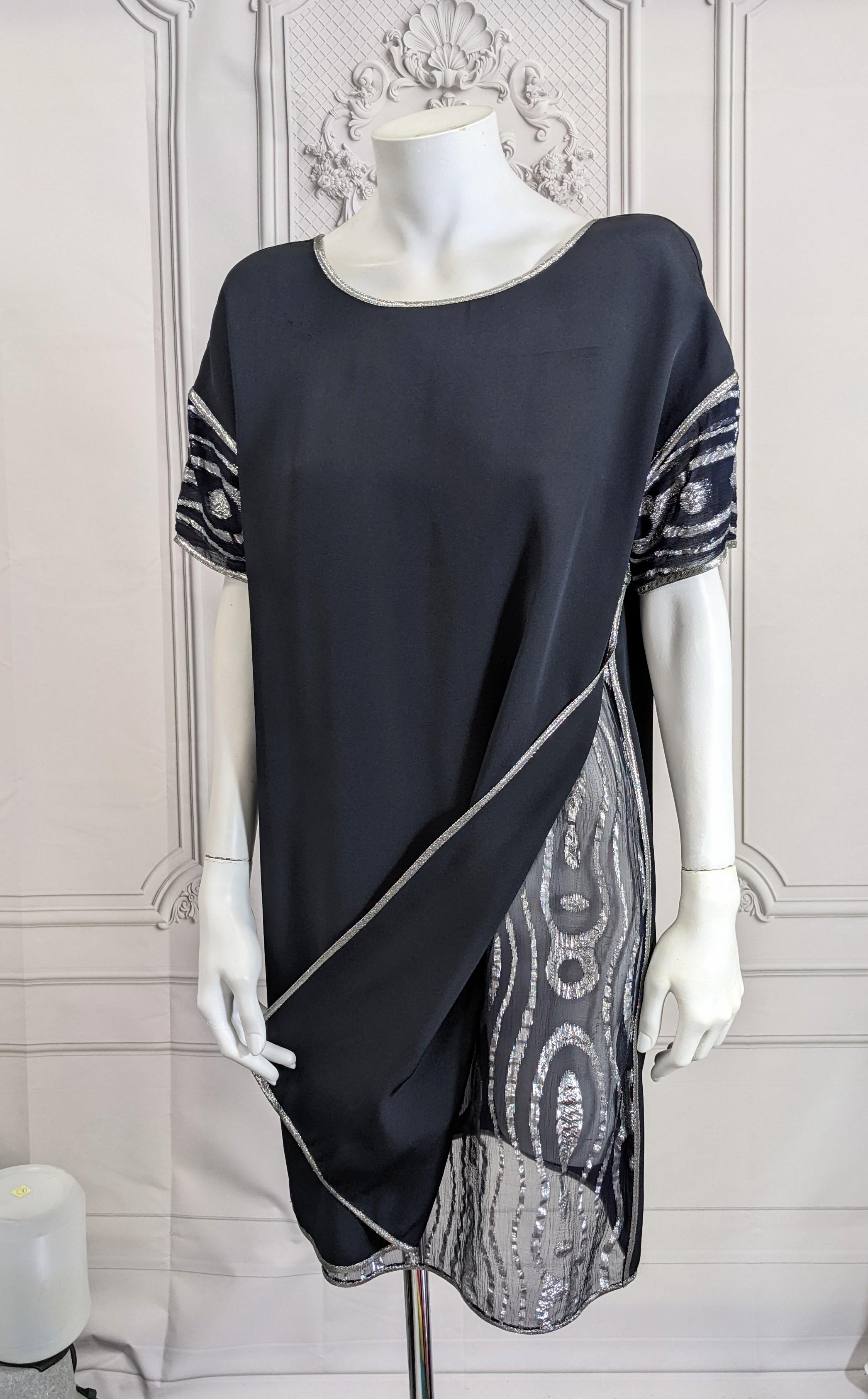 Black Geoffrey Beene Shift with Sheer Lame Underlay For Sale
