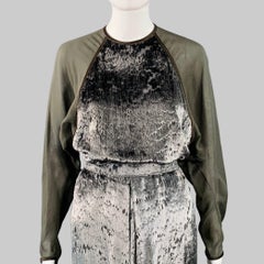 GEOFFREY BEENE Size 6 Grey Green Brown Silk Polyester Velvet Top Skirt Set