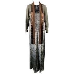 GEOFFREY BEENE Size 6 Grey Green Brown Silk Polyester Velvet Top Skirt Set