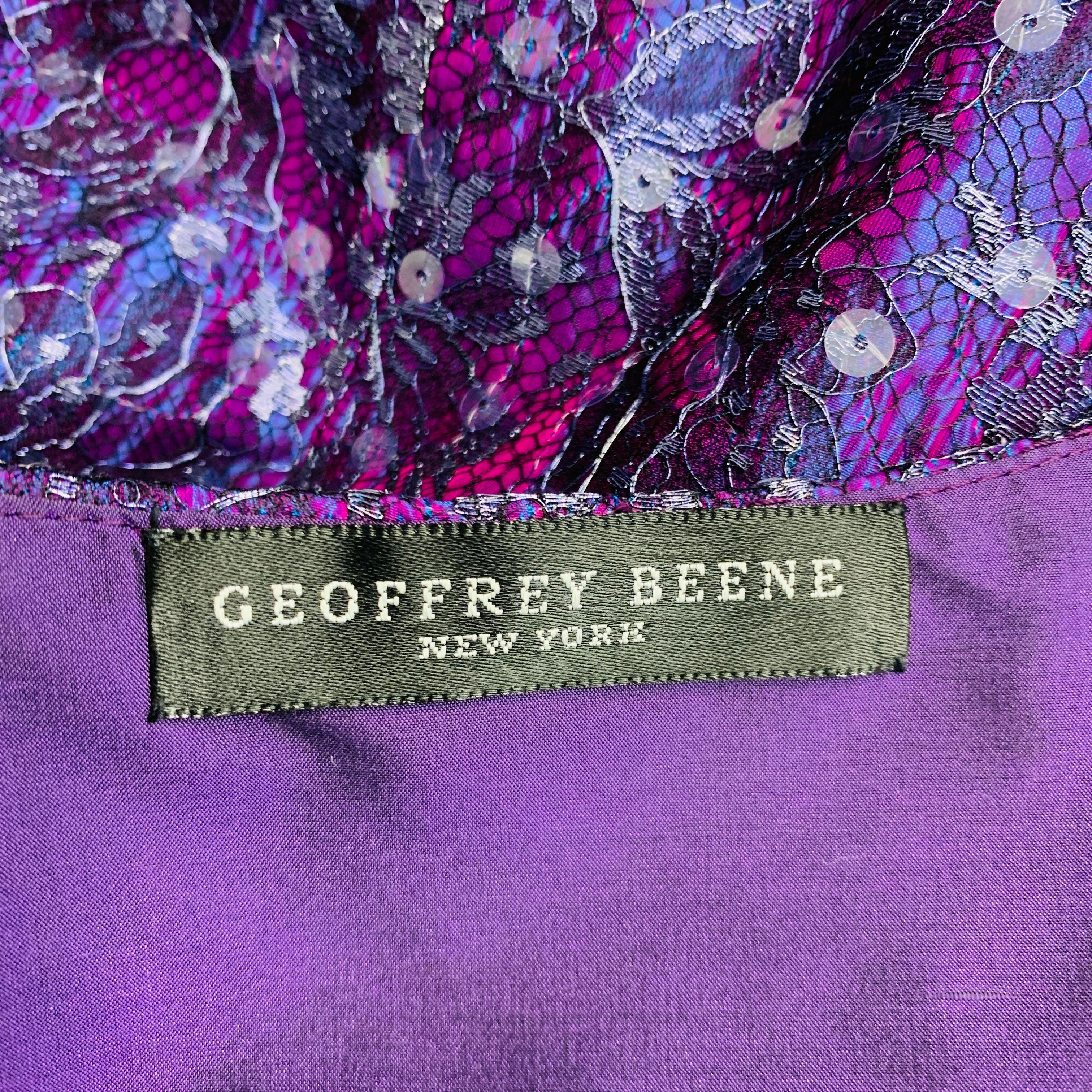 GEOFFREY BEENE Taille 6 Purple Silver Lace Below Knee Skirt (Jupe de dessous de genou en dentelle) en vente 1