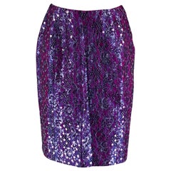 GEOFFREY BEENE Taille 6 Purple Silver Lace Below Knee Skirt (Jupe de dessous de genou en dentelle)