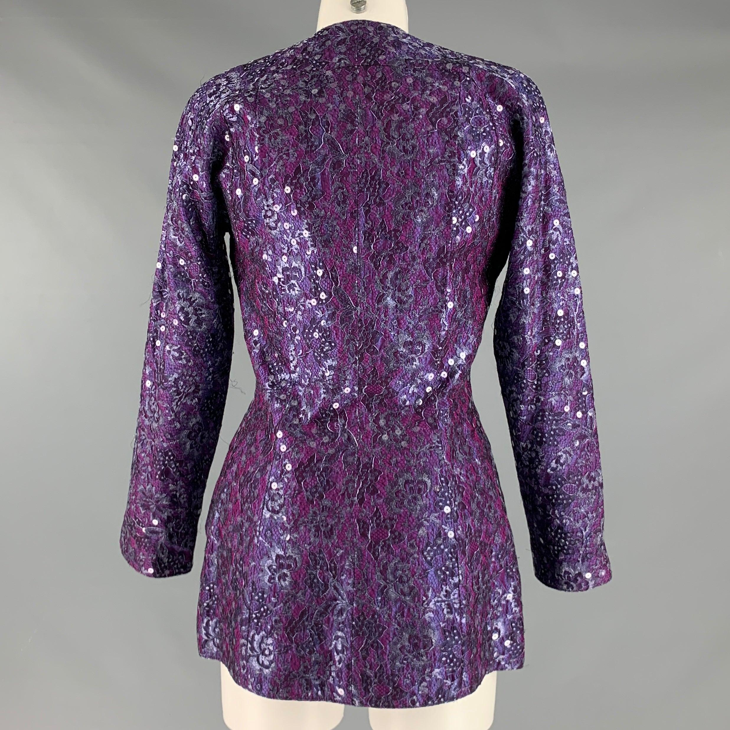 GEOFFREY BEENE Size M Purple Sequined Evening Blazer In Excellent Condition For Sale In San Francisco, CA