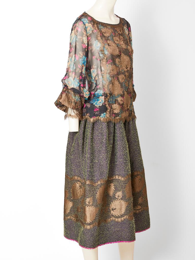 Gray Geoffrey Beene Skirt Ensemble with Lace Appliqué Detail