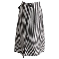 Geoffrey Beene Jupe Op Art Chevron Stripe Black Silver Print Satin Vintage 90s