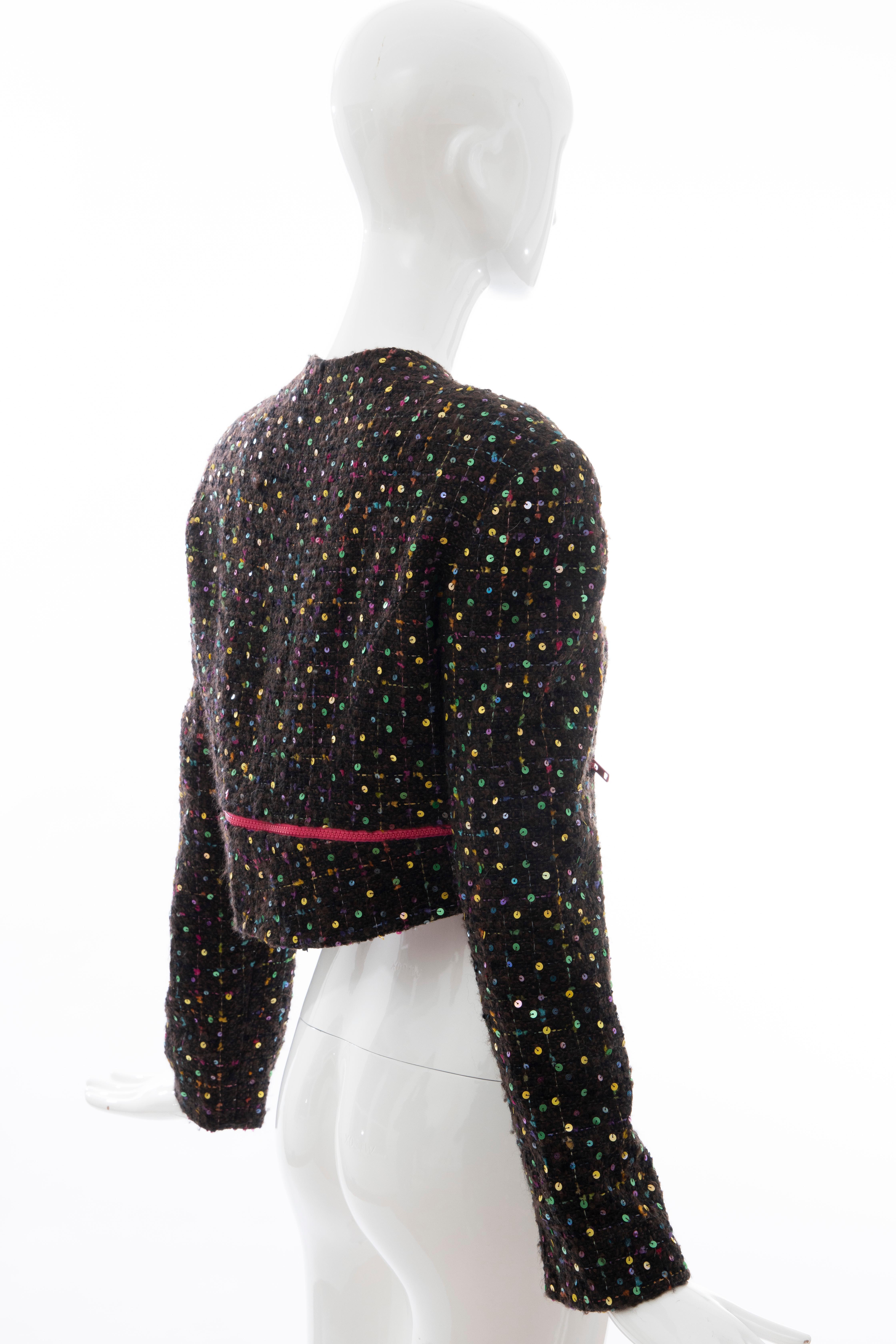 Geoffrey Beene Tweed Polychrome Sequined Bolero Jacket, Spring 1989 For Sale 4