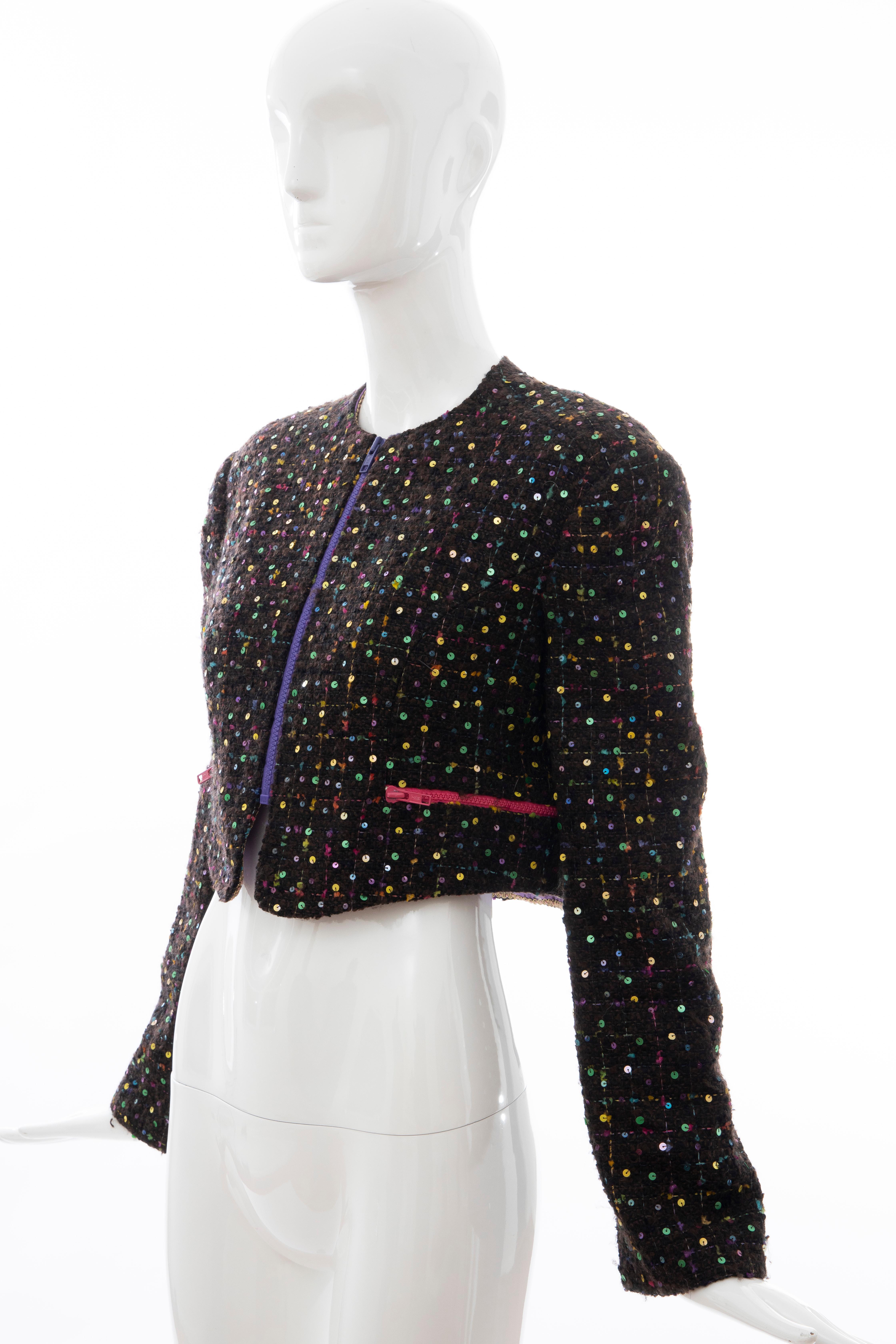 Geoffrey Beene Tweed Polychrome Sequined Bolero Jacket, Spring 1989 For Sale 8