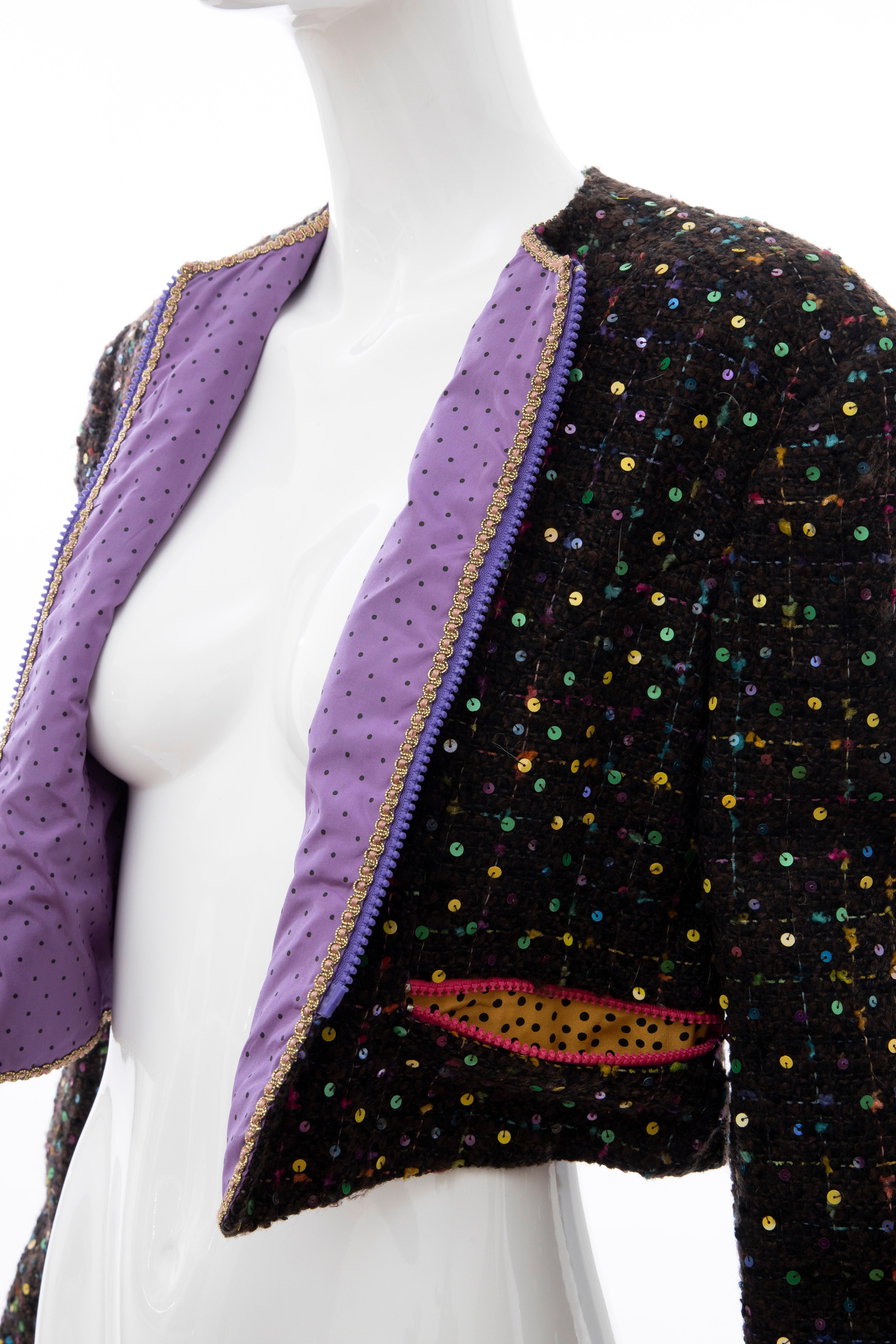 Geoffrey Beene Tweed Polychrome Sequined Bolero Jacket, Spring 1989 For Sale 9