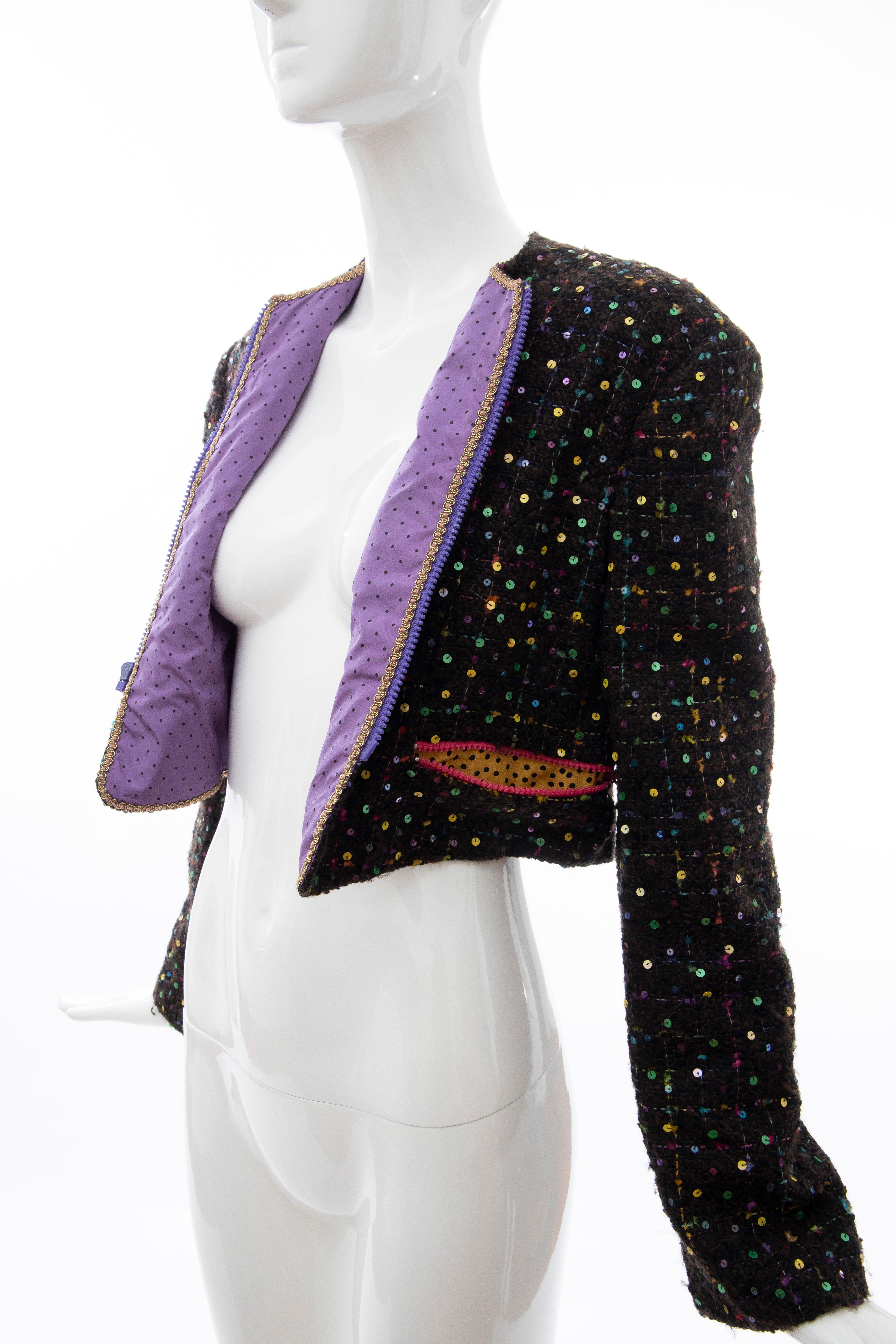 Geoffrey Beene Tweed Polychrome Sequined Bolero Jacket, Spring 1989 For Sale 10